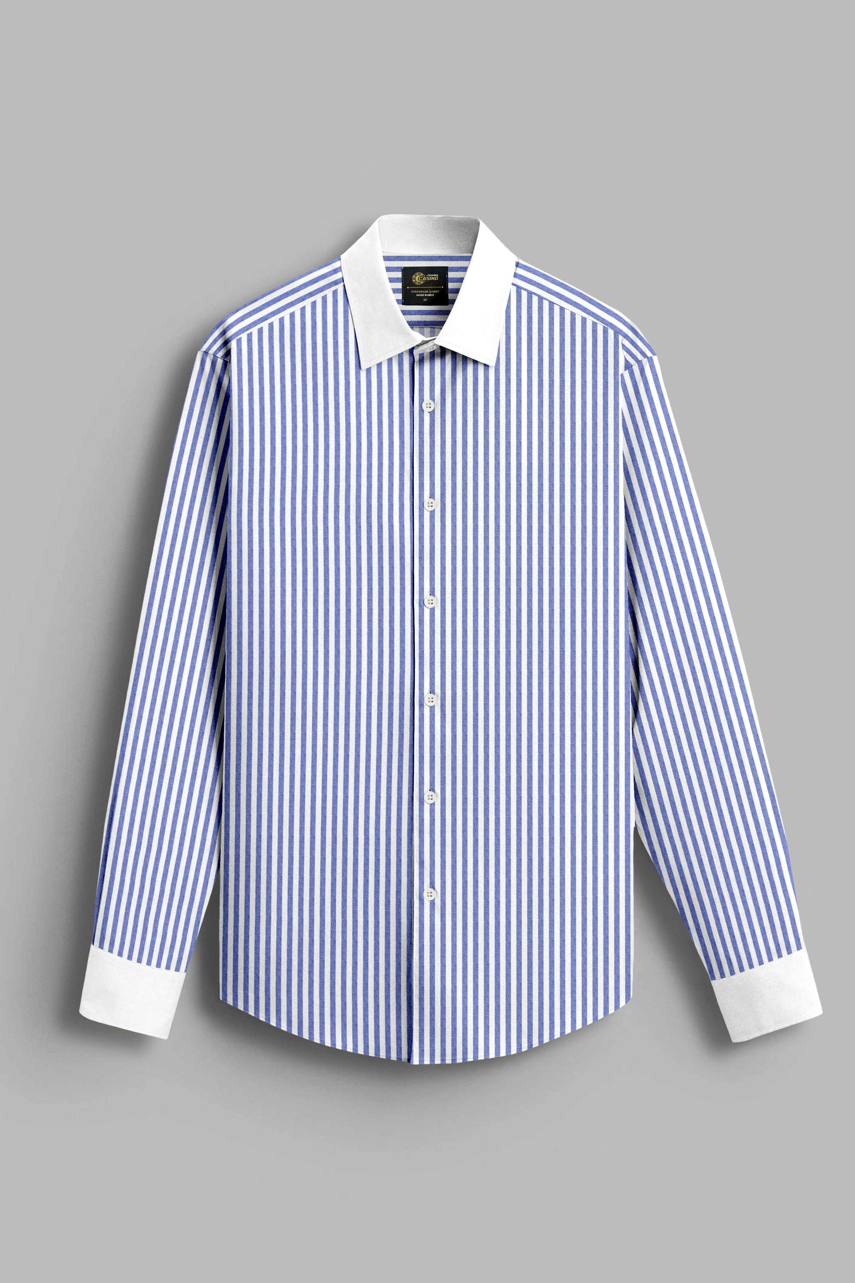 Kashmir Blue and Bright White Striped Royal Oxford Premium Cotton Shirt