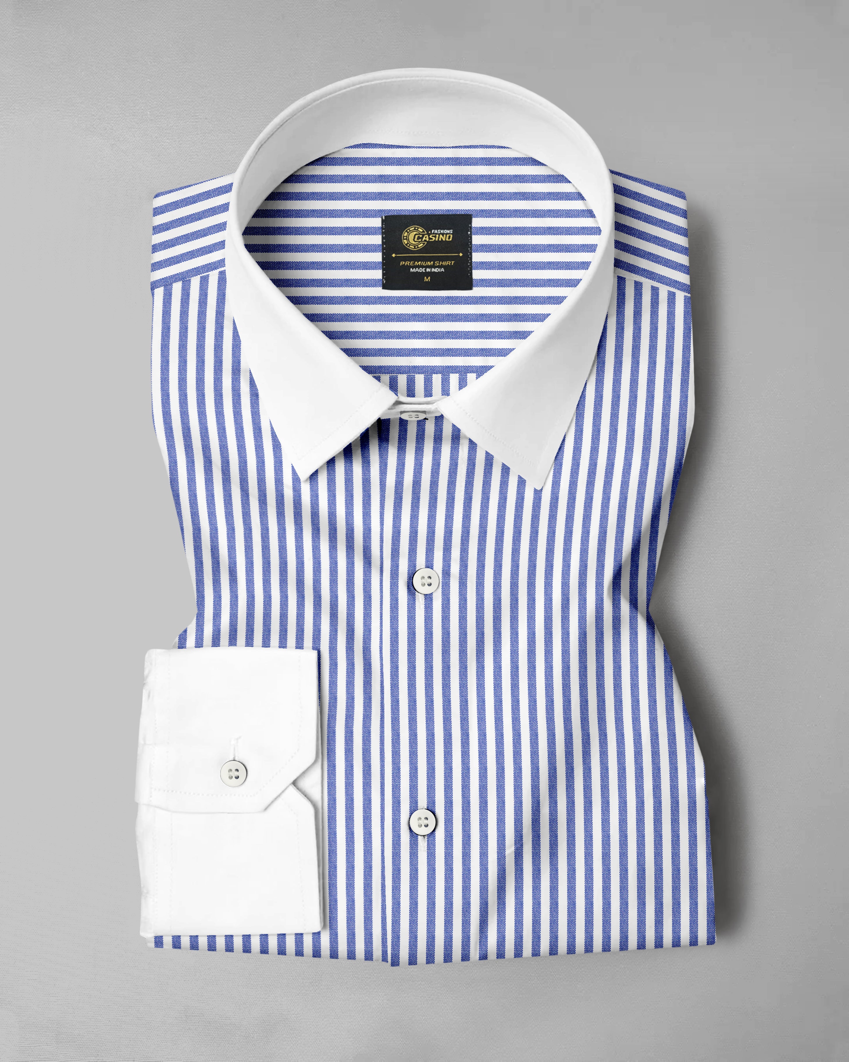 Kashmir Blue and Bright White Striped Royal Oxford Premium Cotton Shirt
