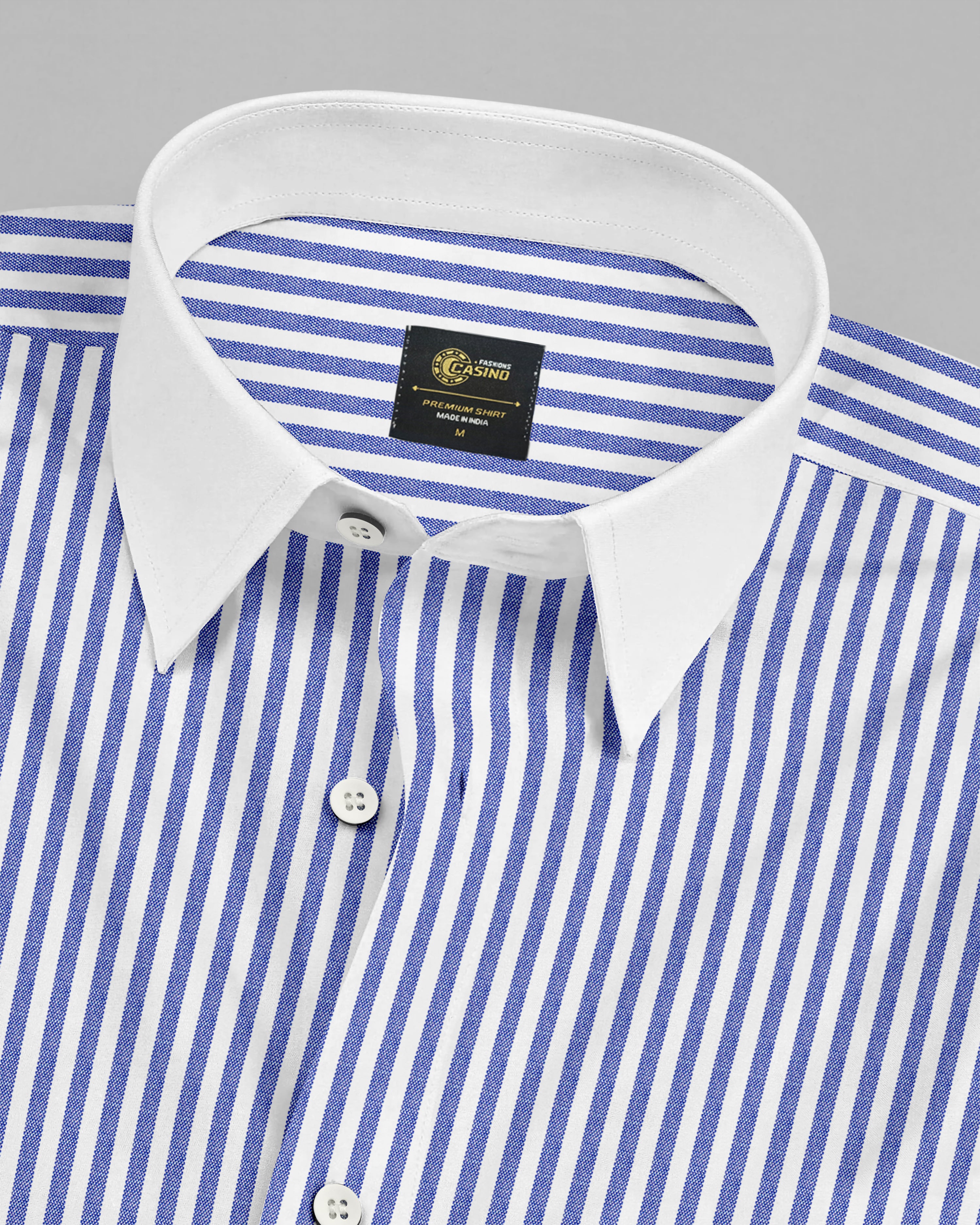 Kashmir Blue and Bright White Striped Royal Oxford Premium Cotton Shirt
