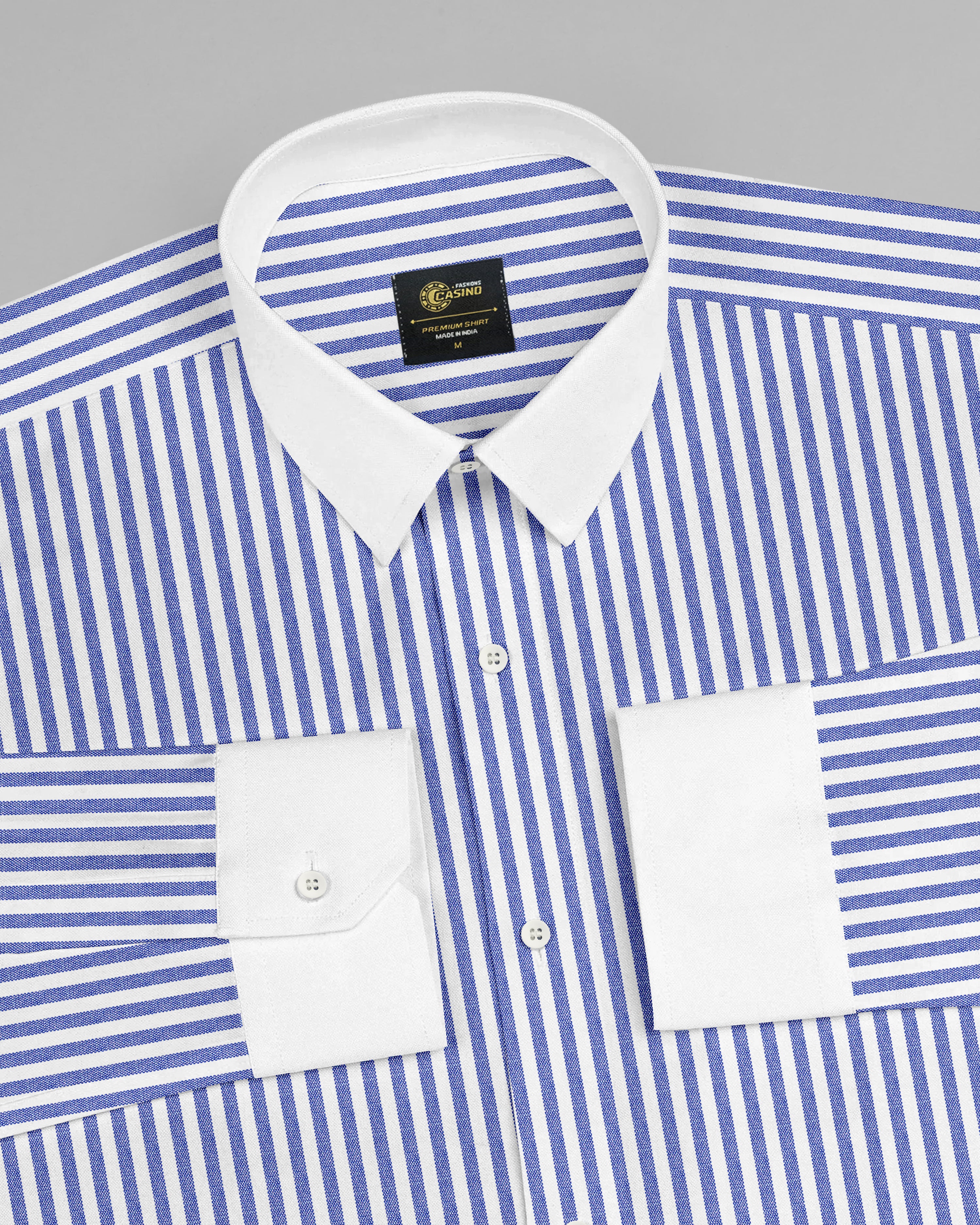 Kashmir Blue and Bright White Striped Royal Oxford Premium Cotton Shirt