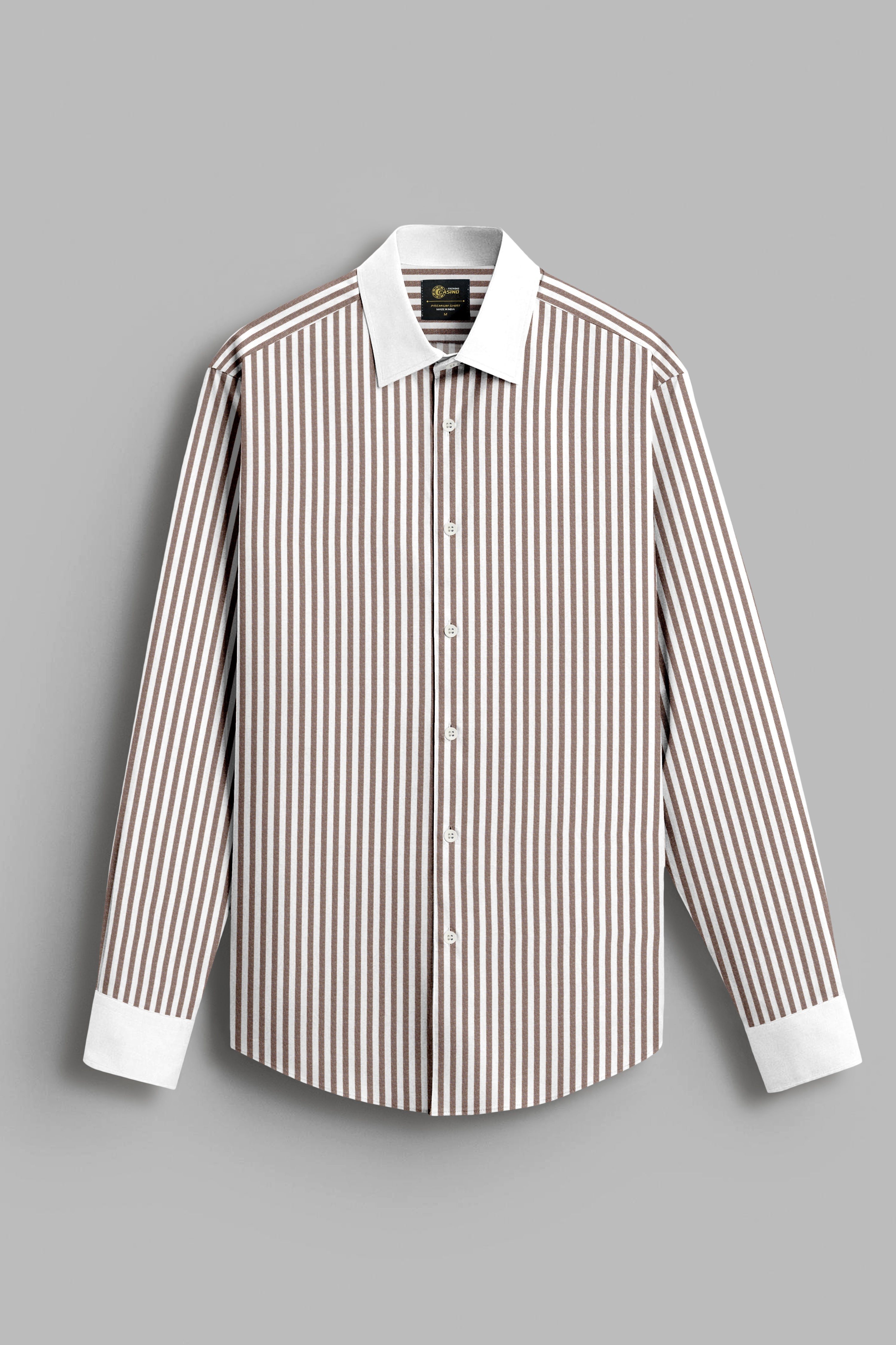 Brown Premium Giza Cotton Shirt With White Collar and Cuffs