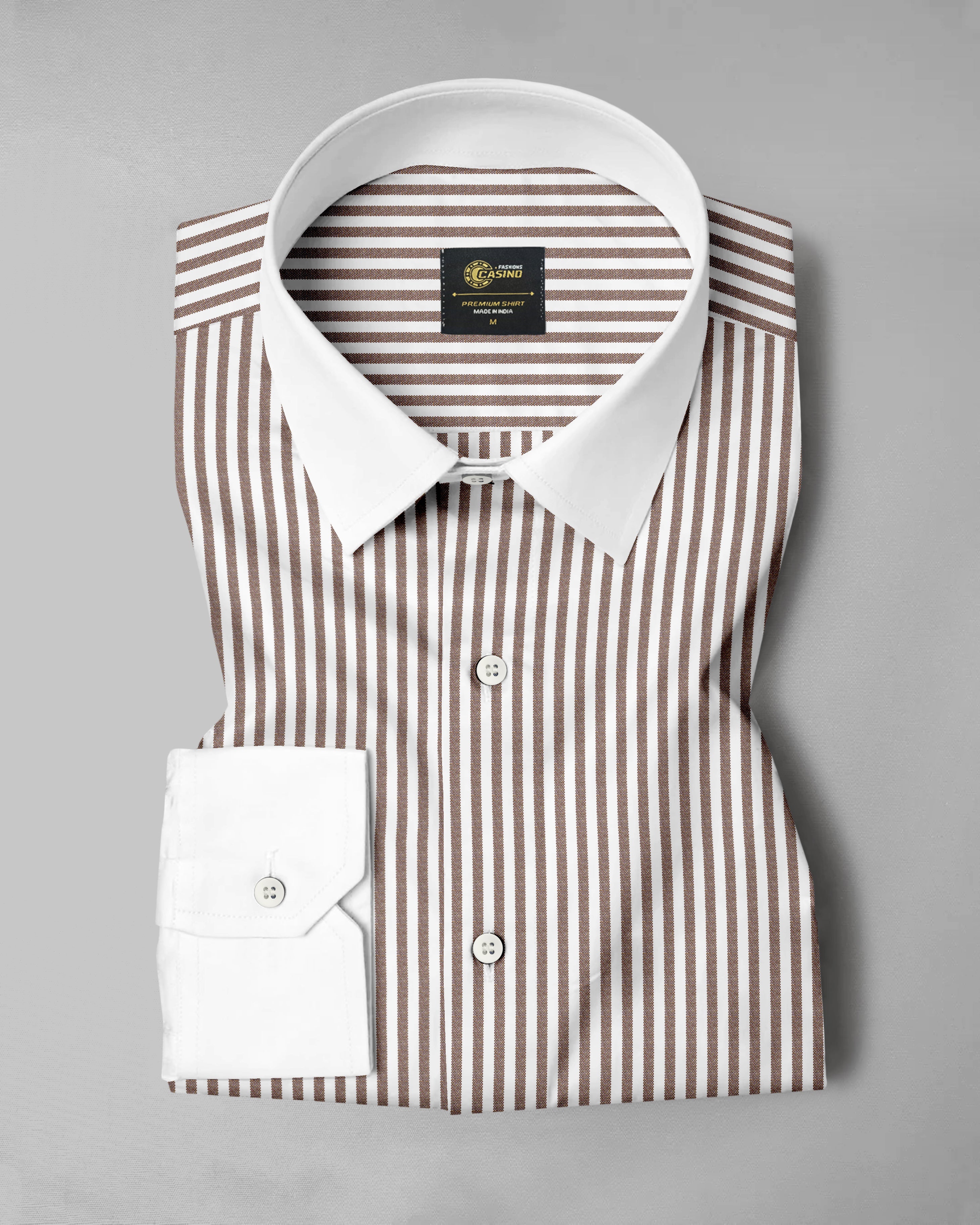 Brown Premium Giza Cotton Shirt With White Collar and Cuffs