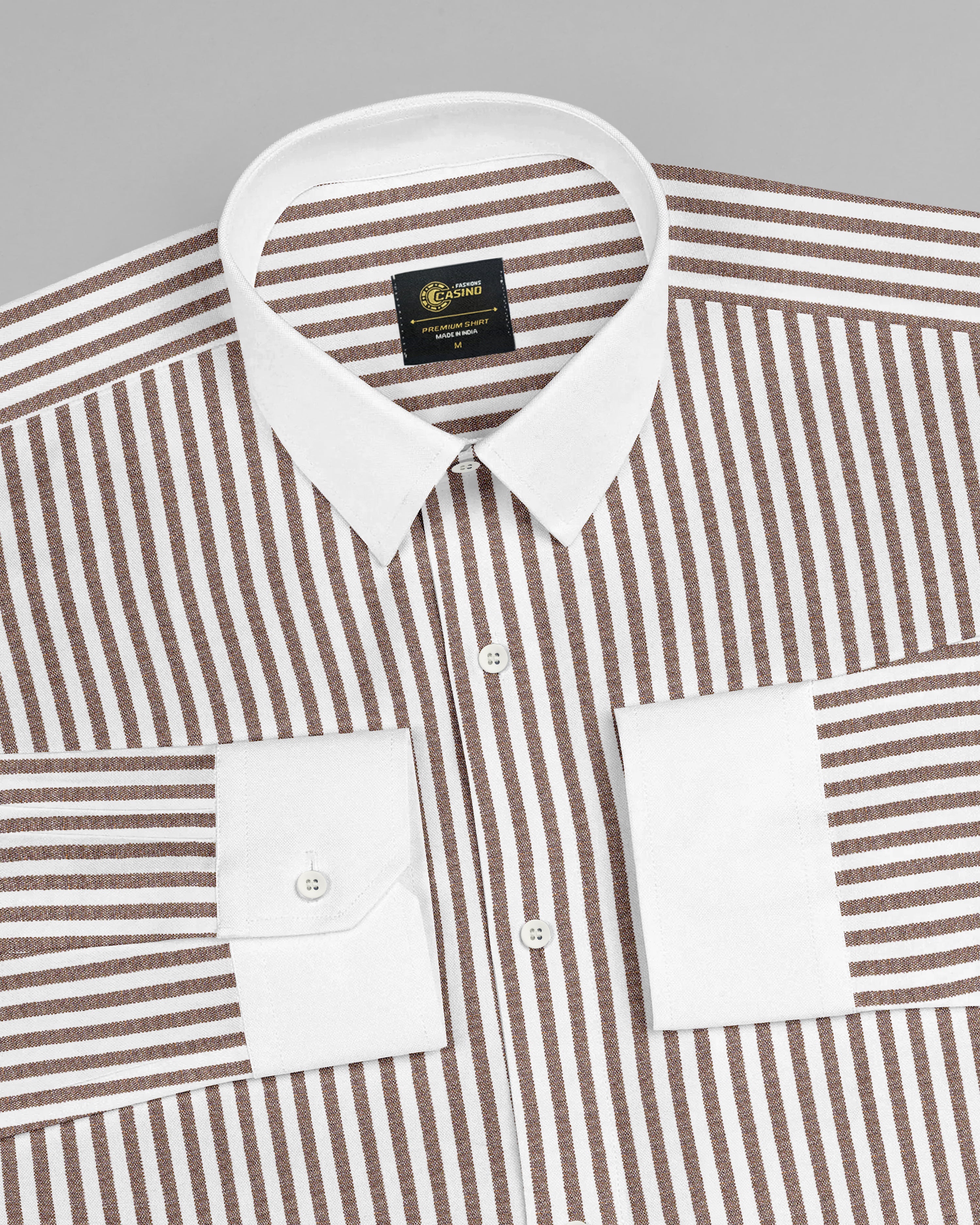 Brown Premium Giza Cotton Shirt With White Collar and Cuffs