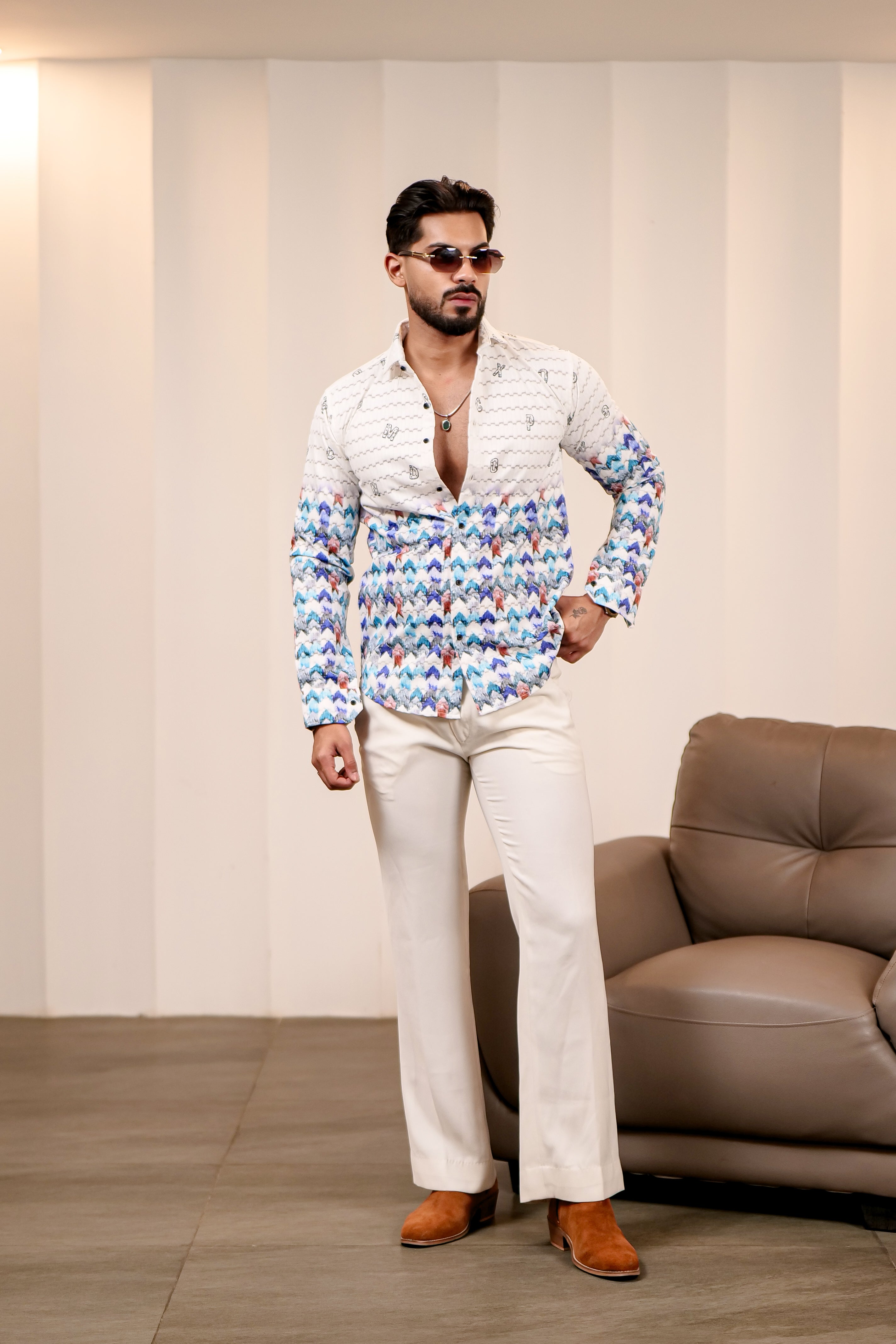 Fashion Casino Zic Zac Print Premium Cotton Shirt
