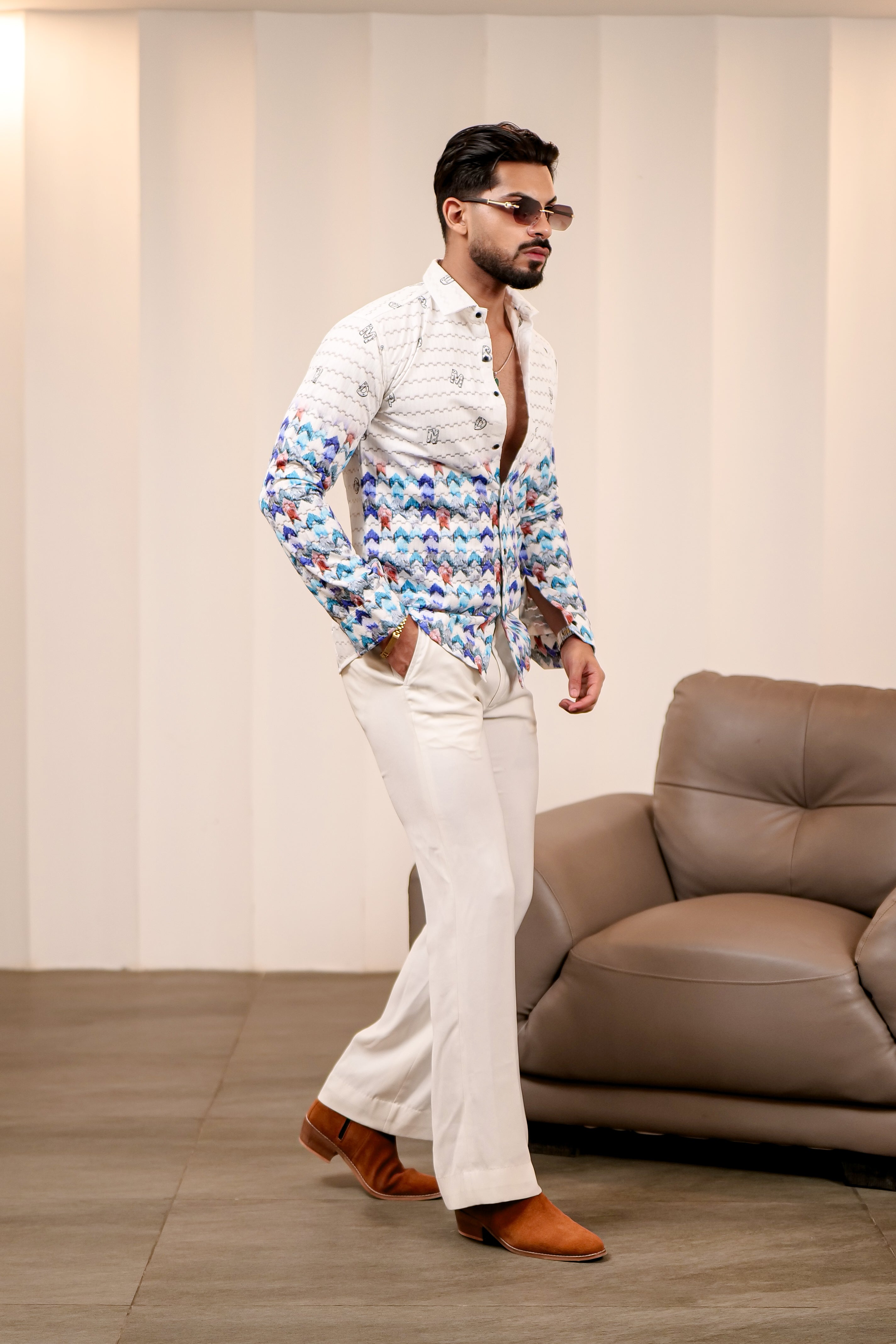 Fashion Casino Zic Zac Print Premium Cotton Shirt