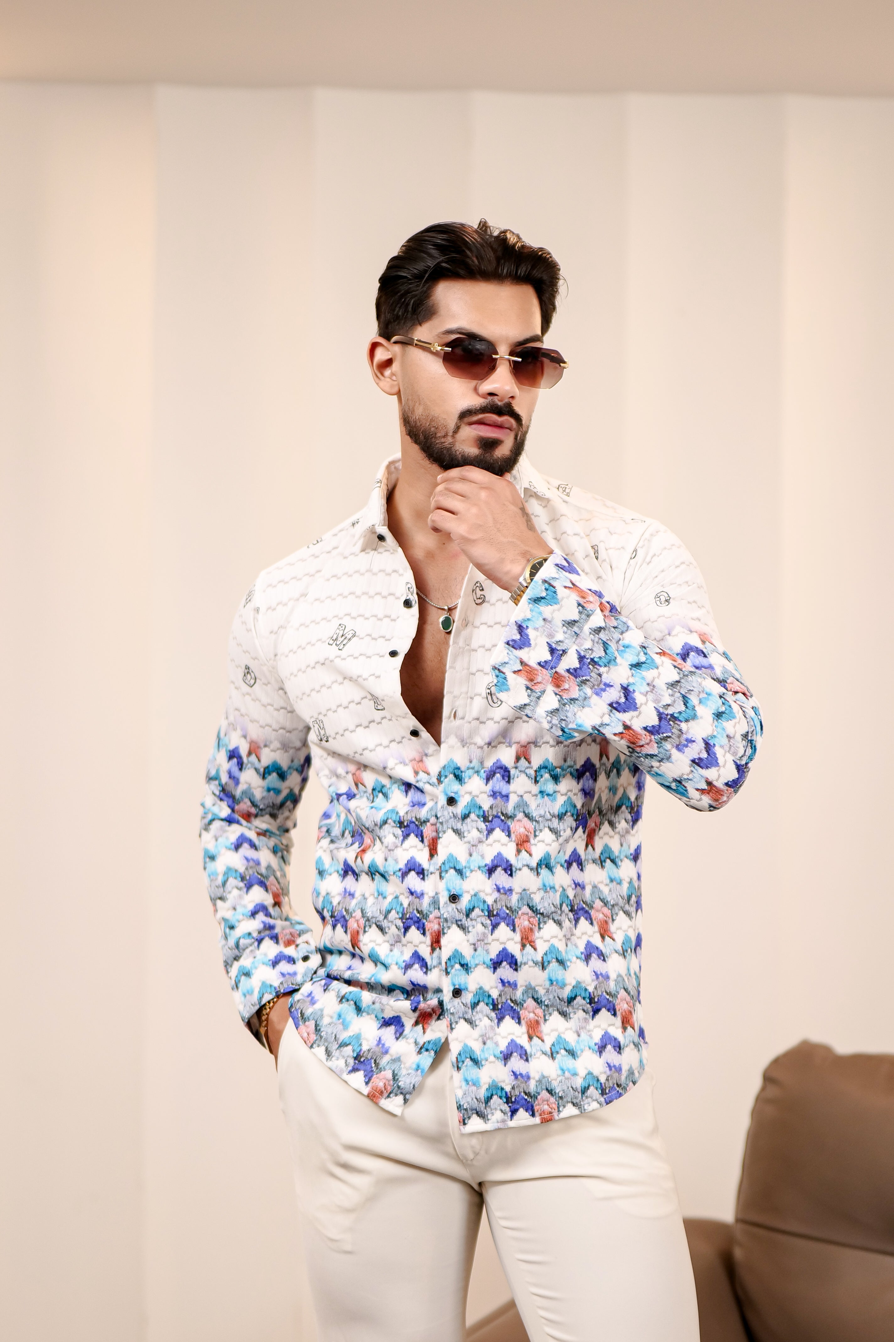 Fashion Casino Zic Zac Print Premium Cotton Shirt