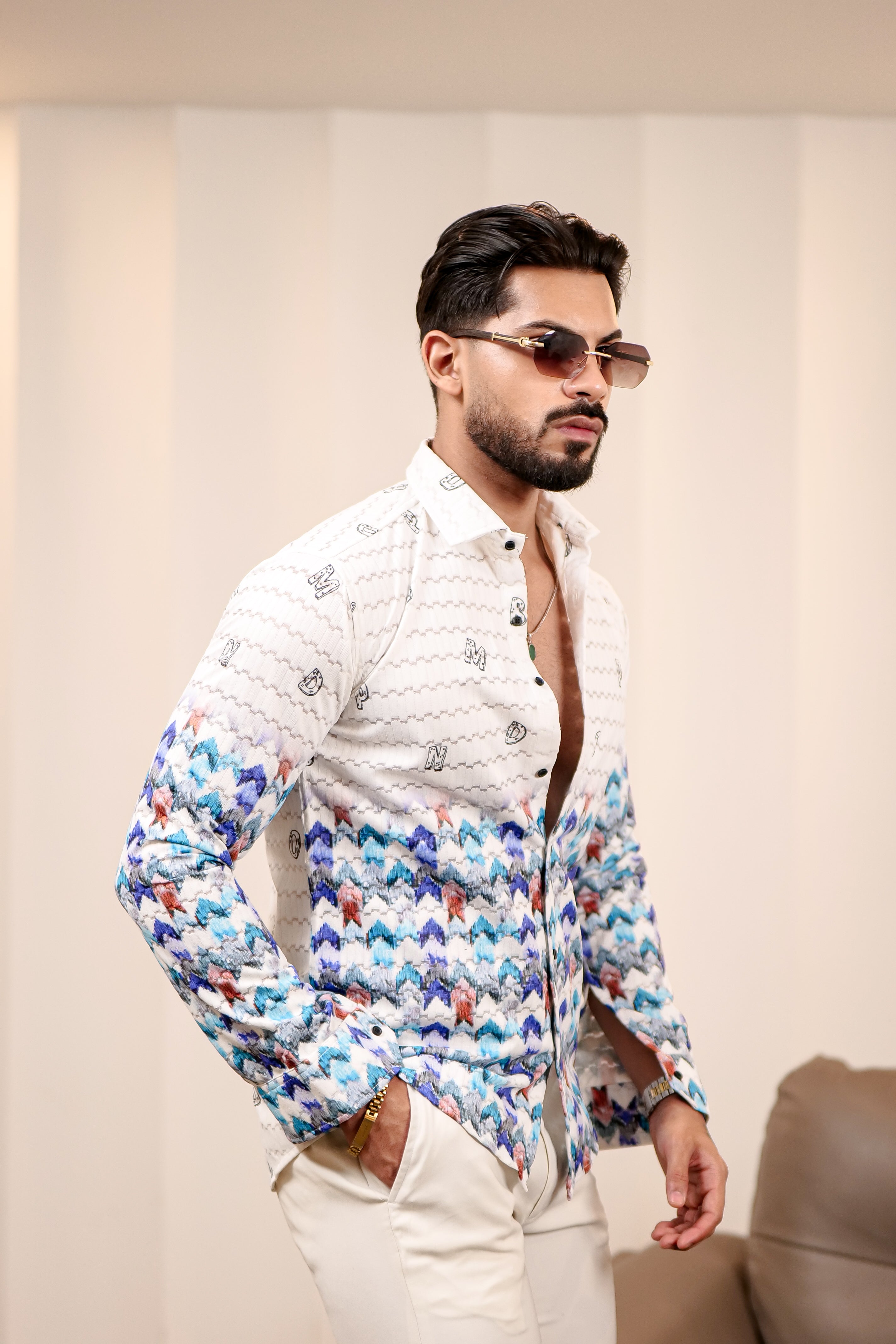 Fashion Casino Zic Zac Print Premium Cotton Shirt