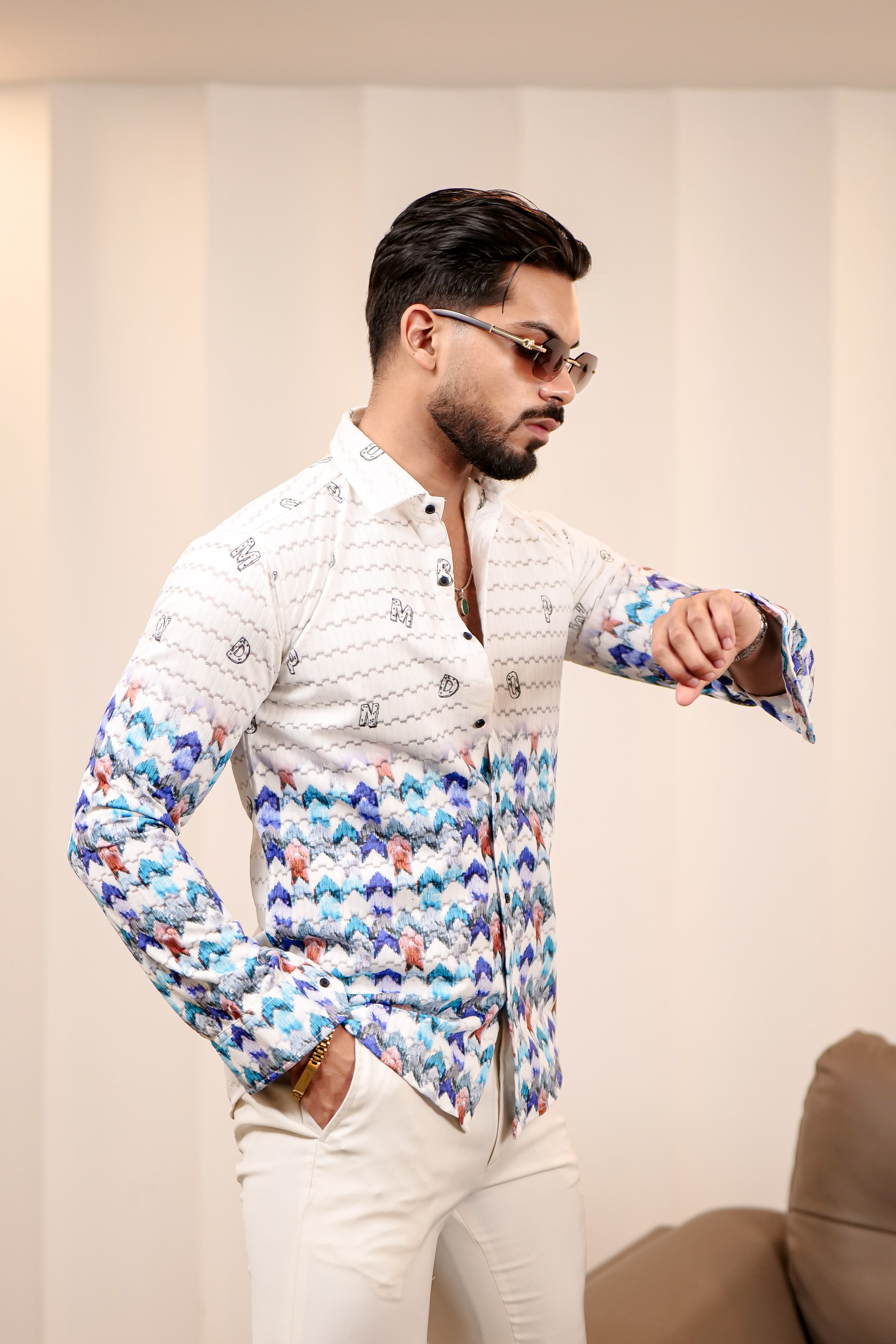 Fashion Casino Zic Zac Print Premium Cotton Shirt