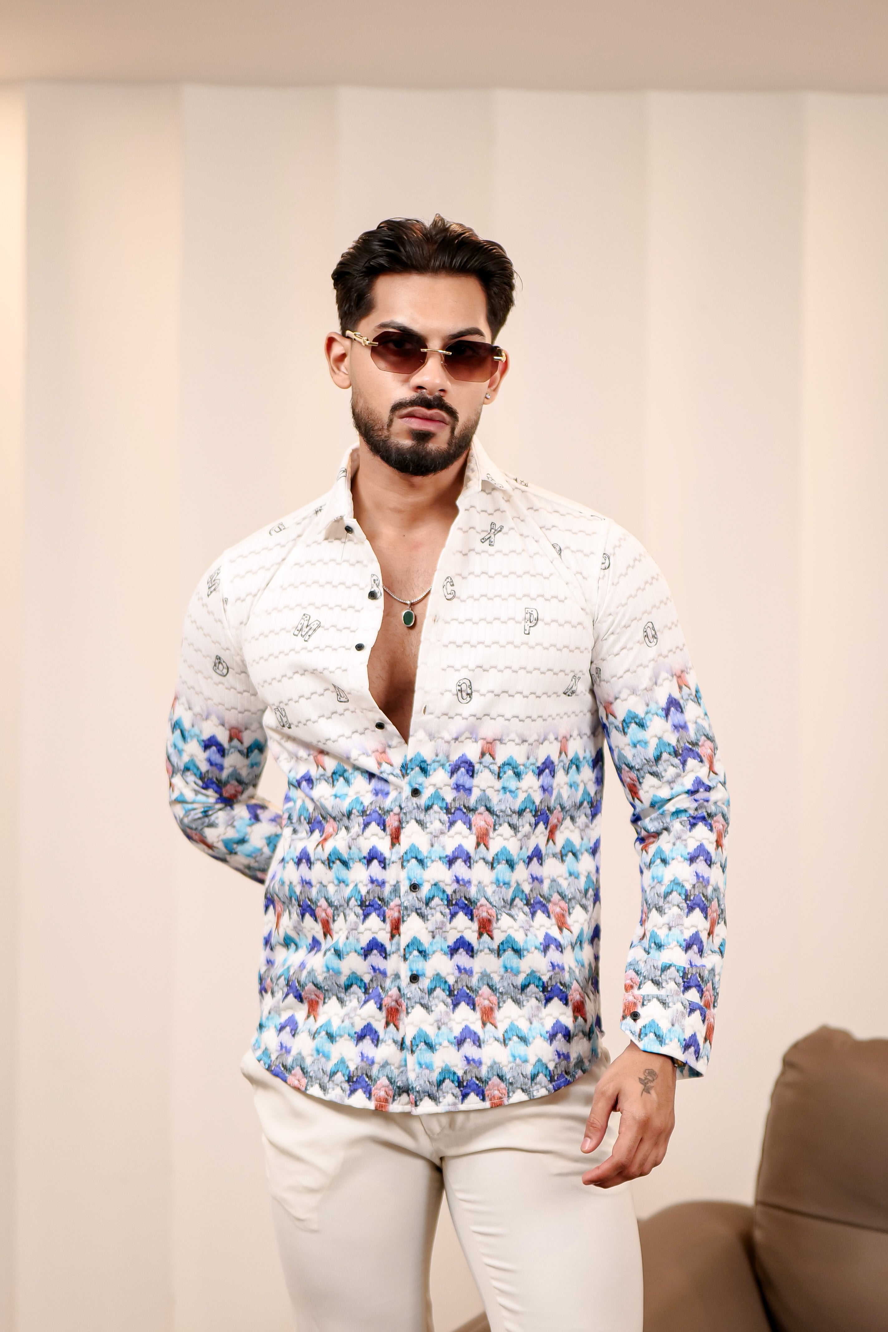 Fashion Casino Zic Zac Print Premium Cotton Shirt