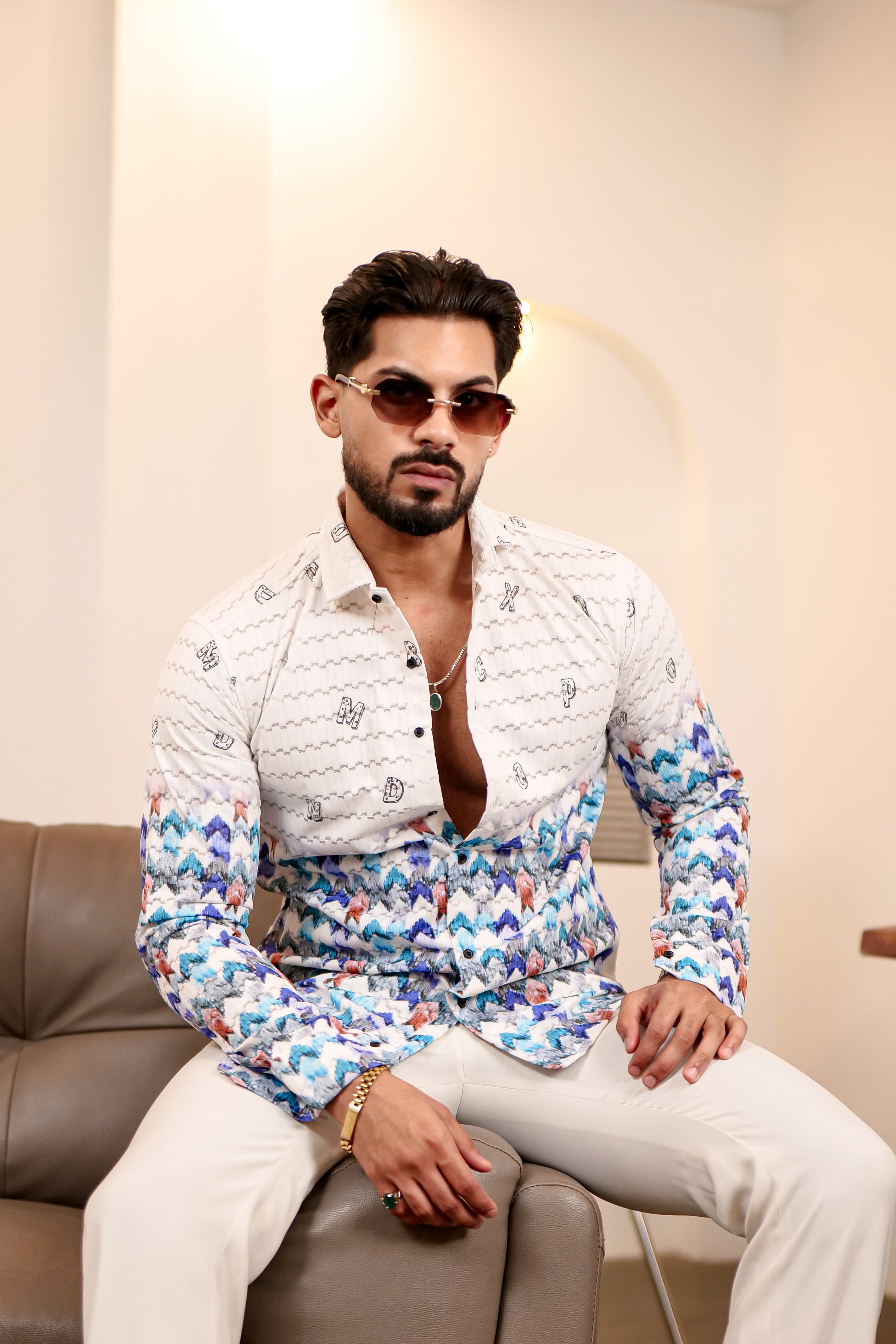 Fashion Casino Zic Zac Print Premium Cotton Shirt
