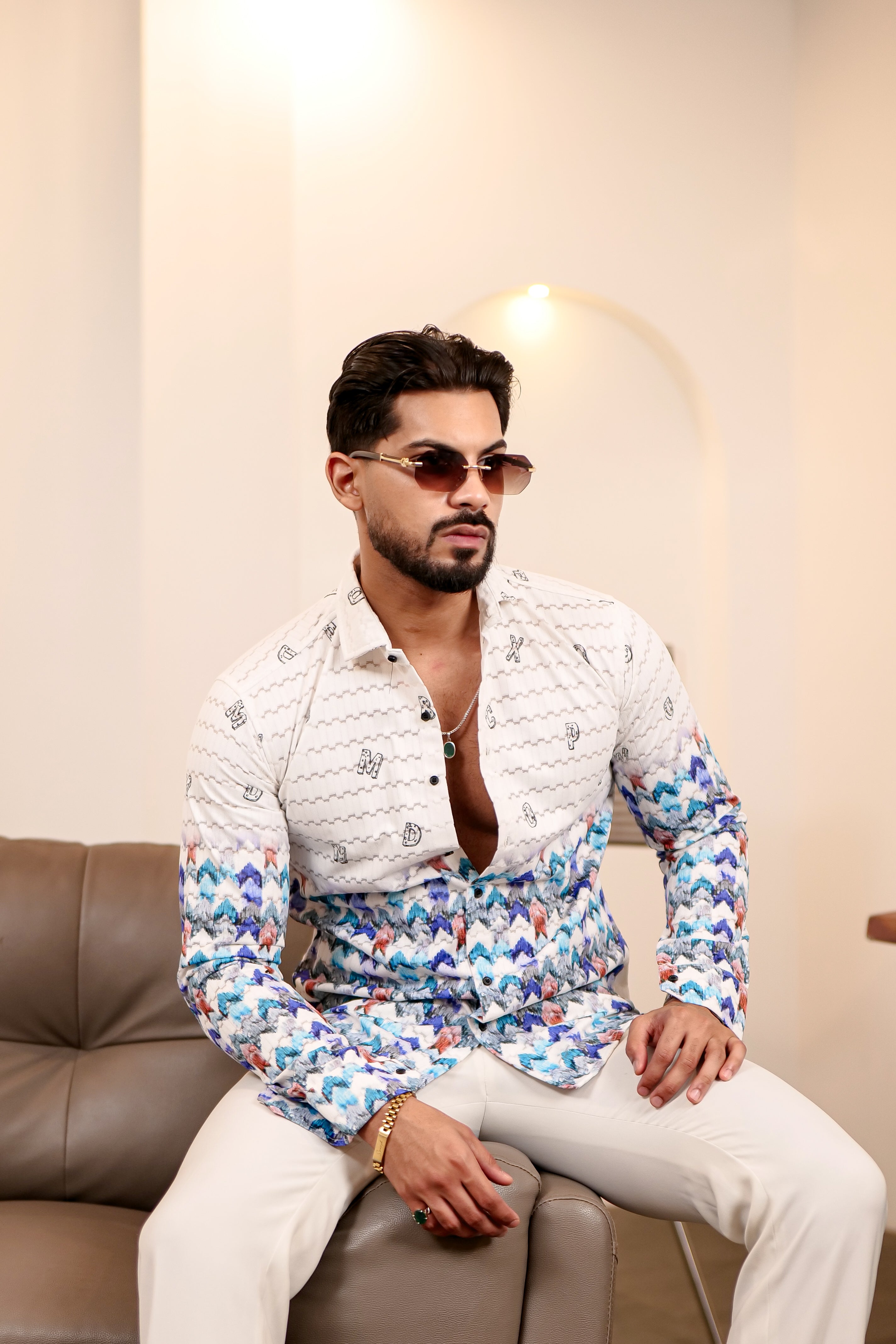 Fashion Casino Zic Zac Print Premium Cotton Shirt
