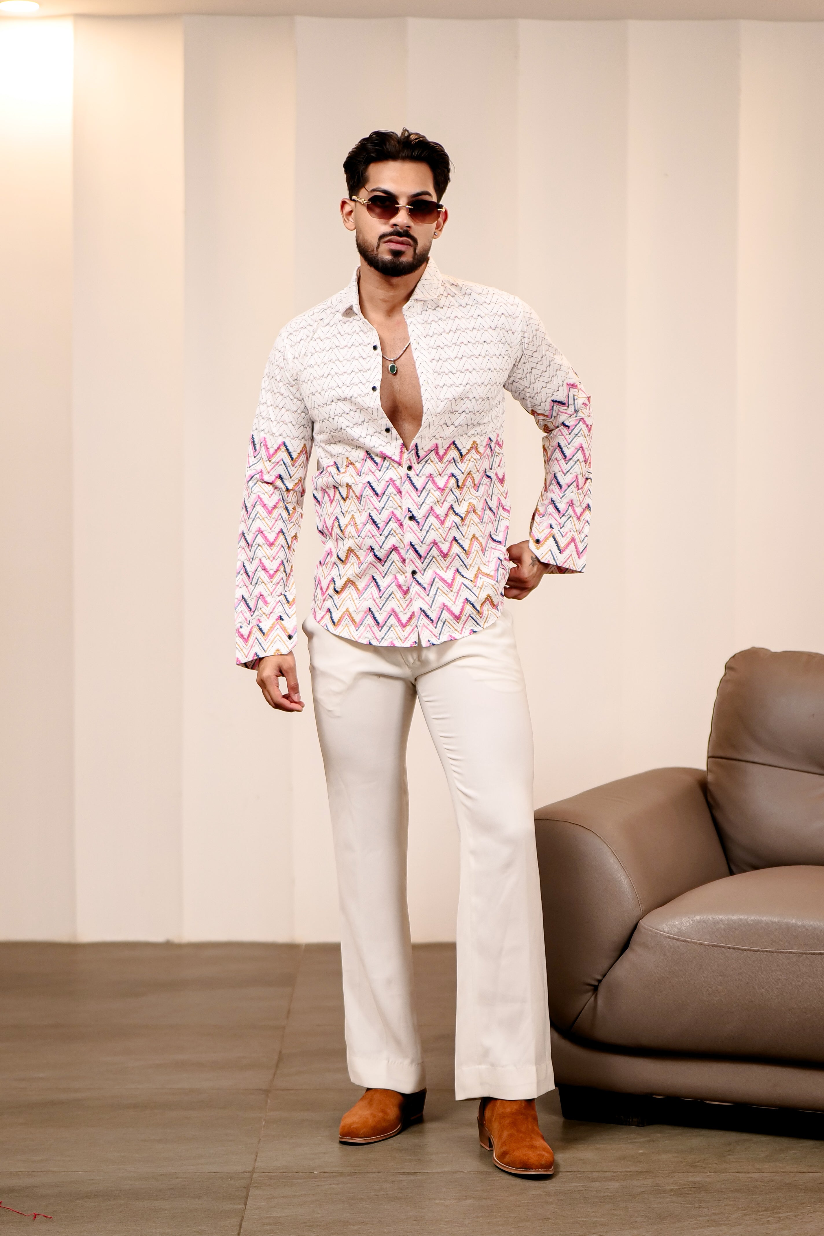 Fashion Casino Zic Zac Print Cotton Shirt