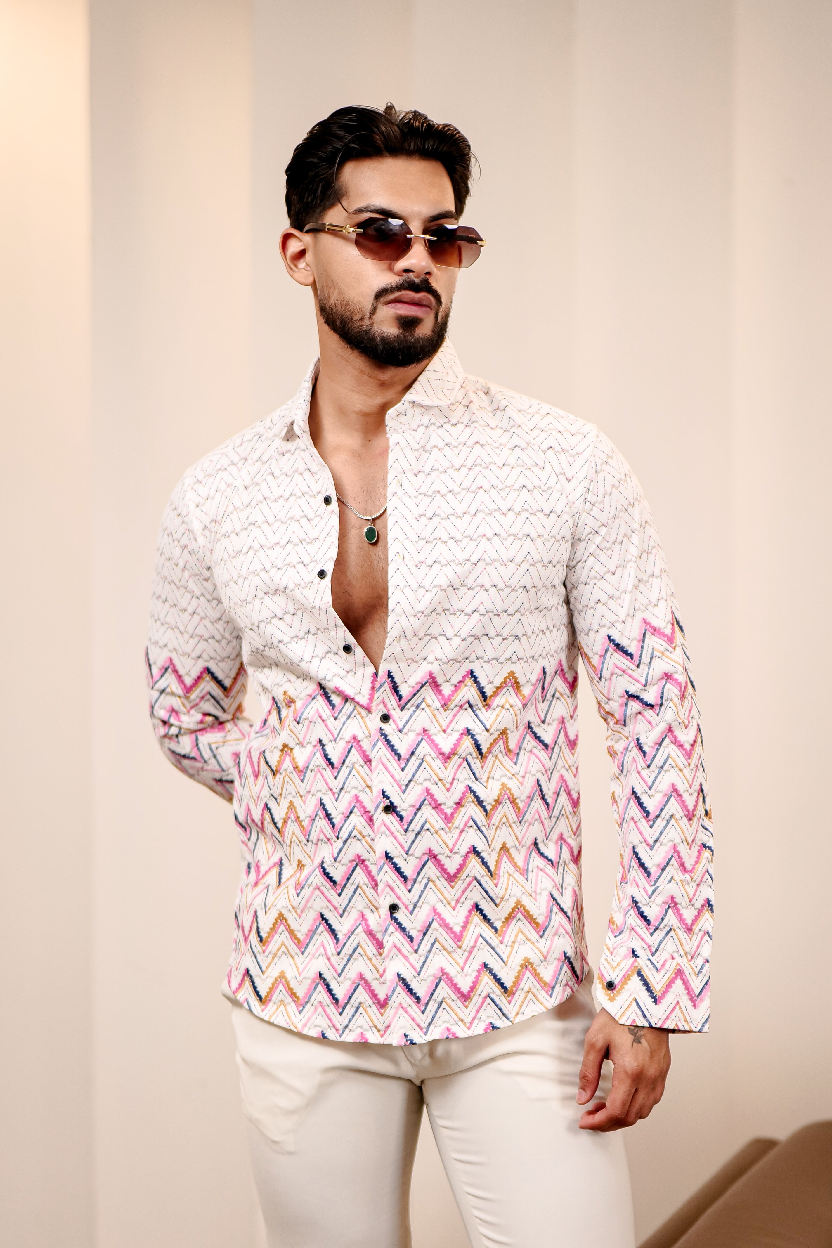 Fashion Casino Zic Zac Print Cotton Shirt