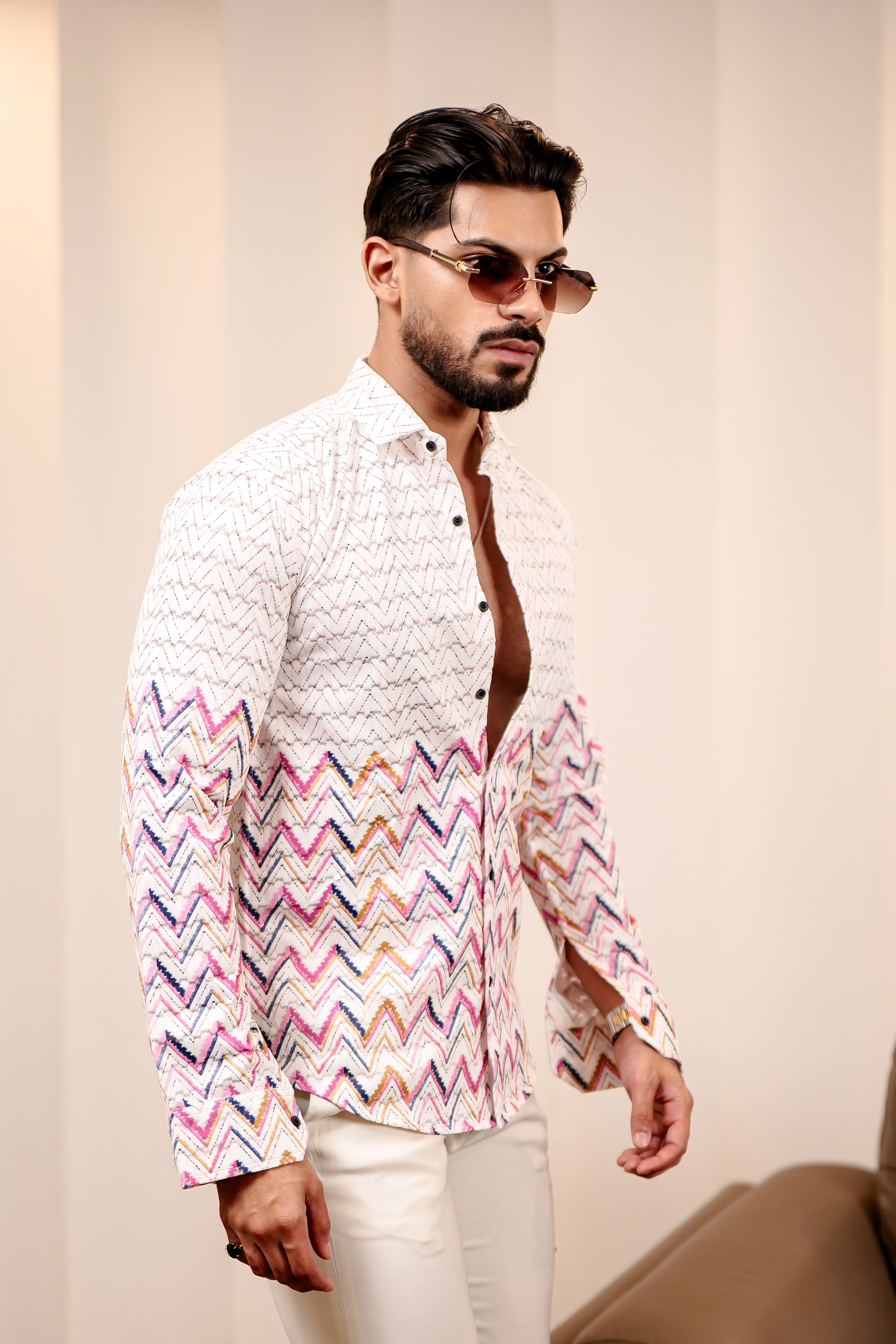 Fashion Casino Zic Zac Print Cotton Shirt