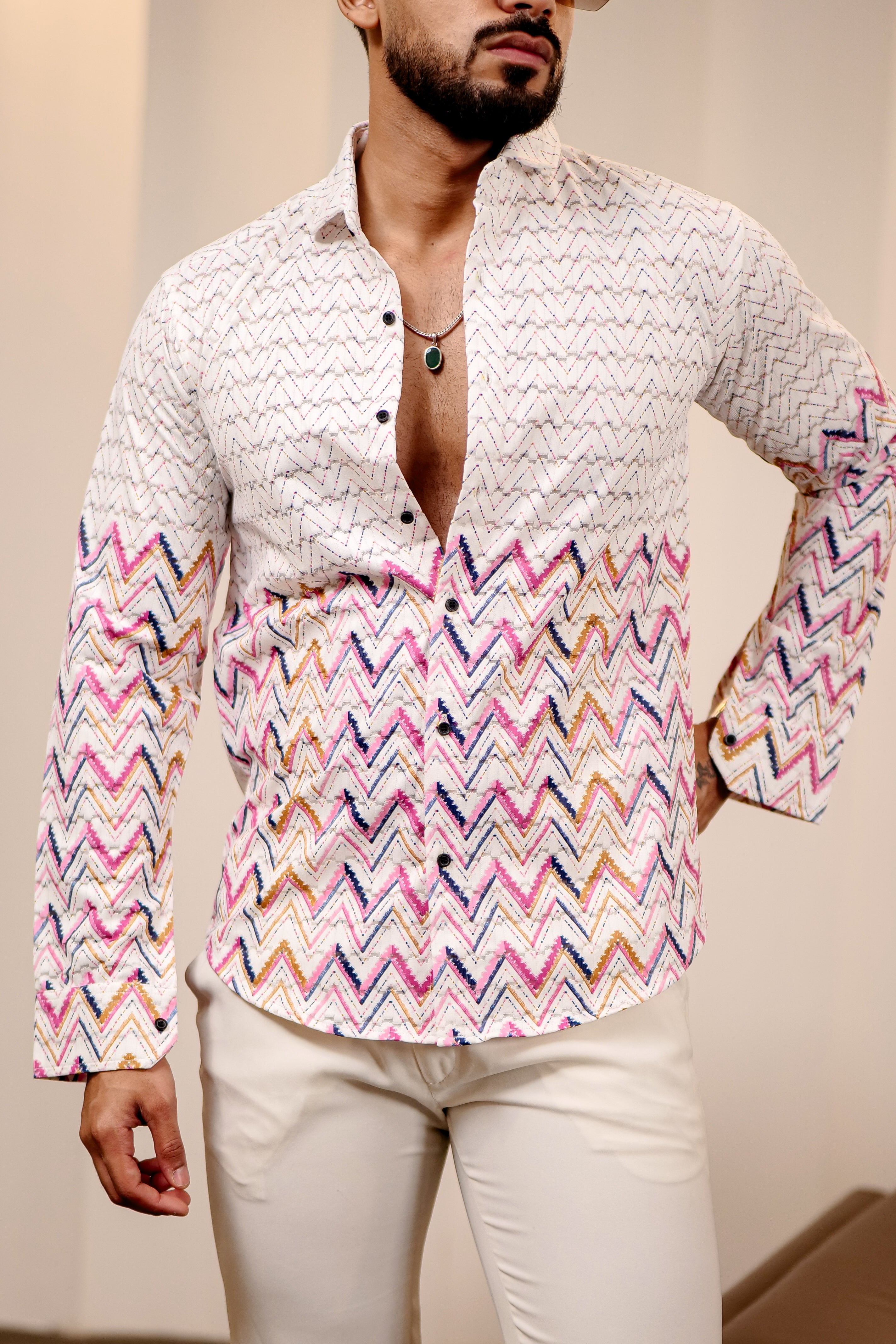 Fashion Casino Zic Zac Print Cotton Shirt