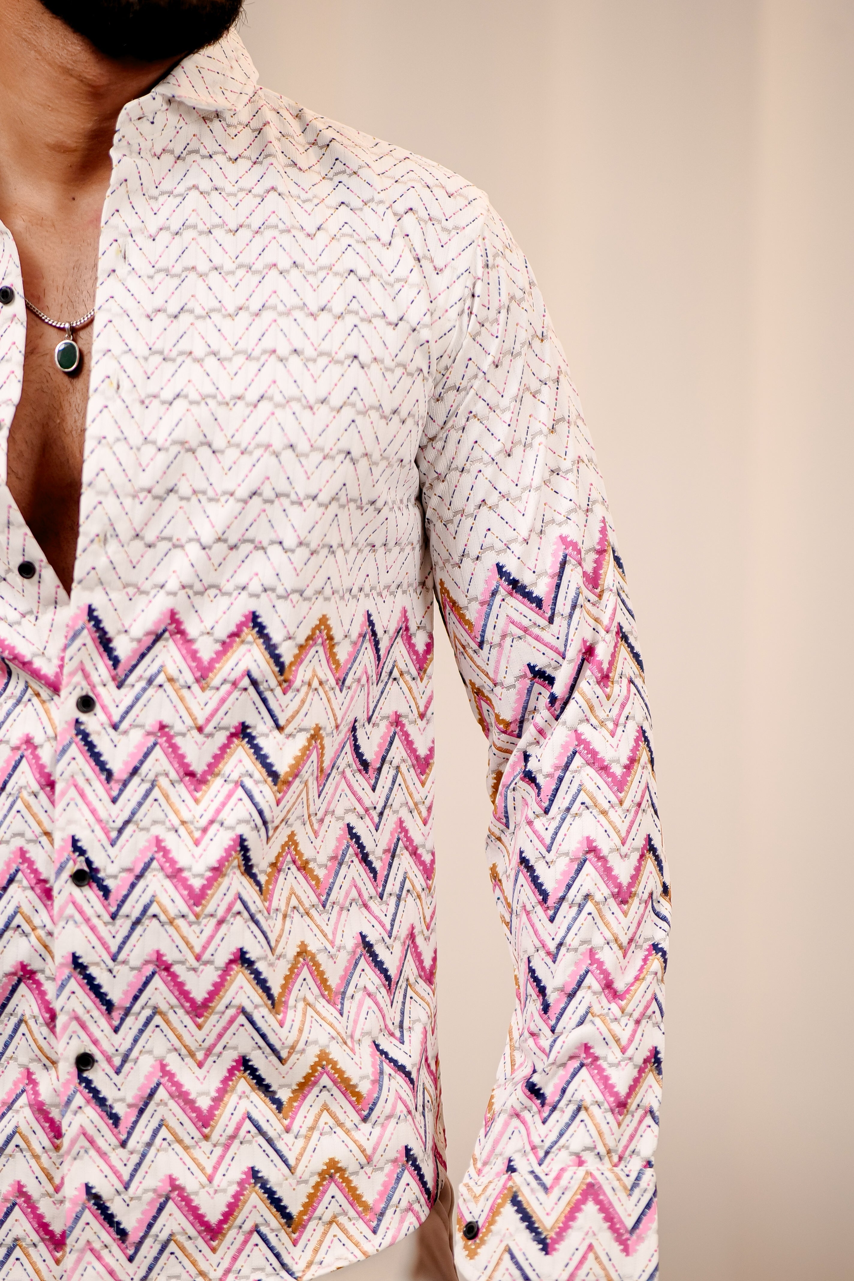 Fashion Casino Zic Zac Print Cotton Shirt