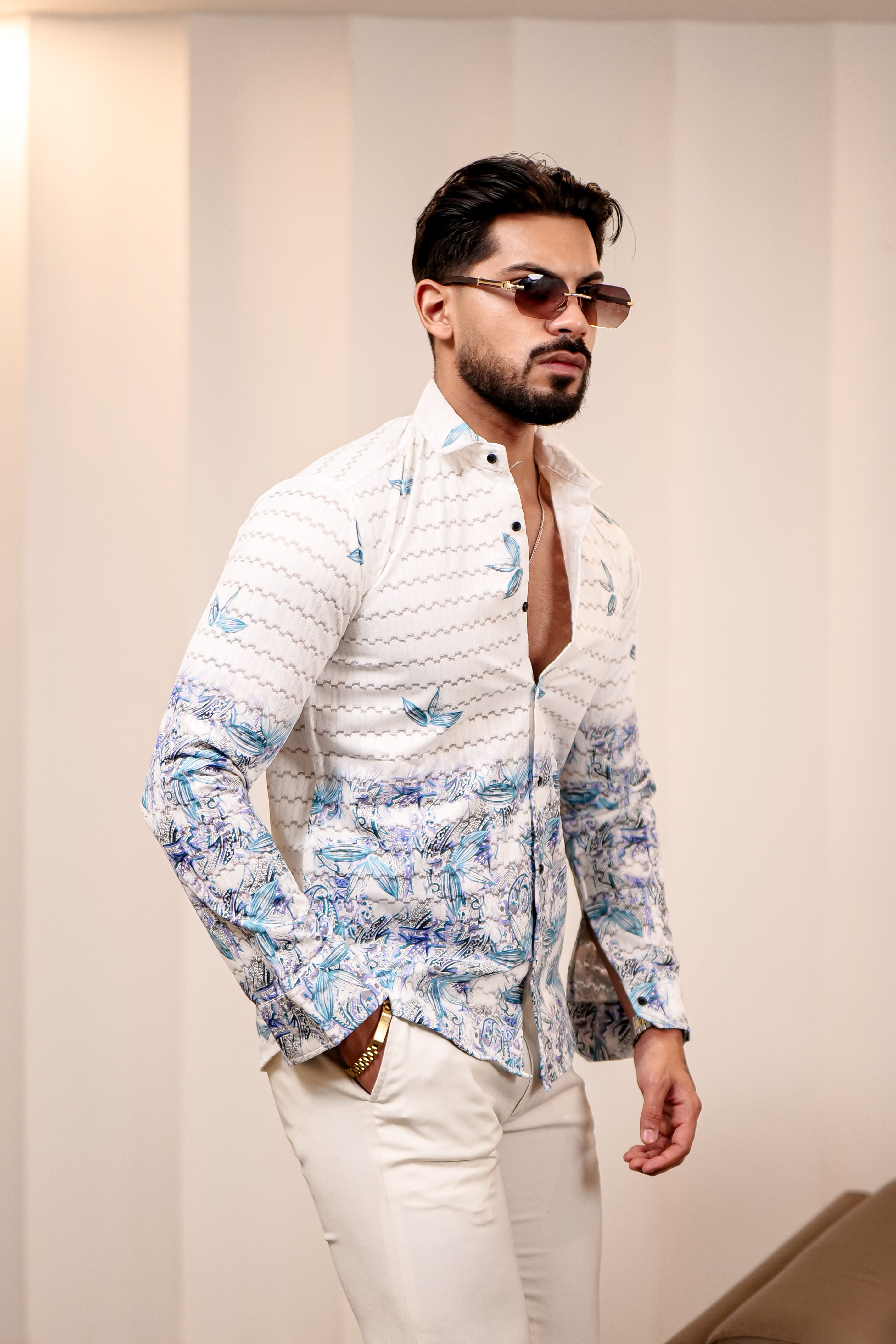 Fashion Casino Leave Printed Cotton Shirt