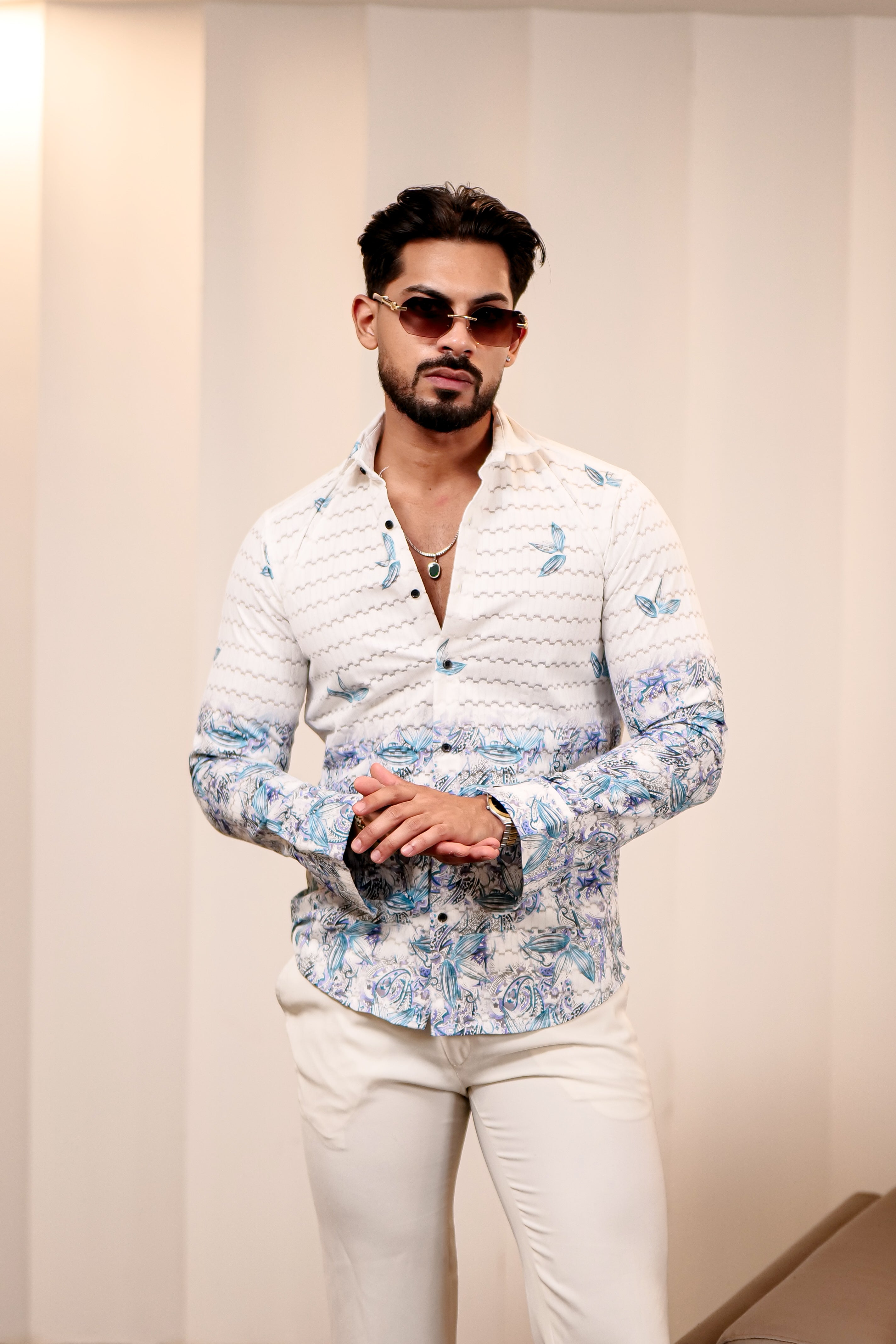 Fashion Casino Leave Printed Cotton Shirt
