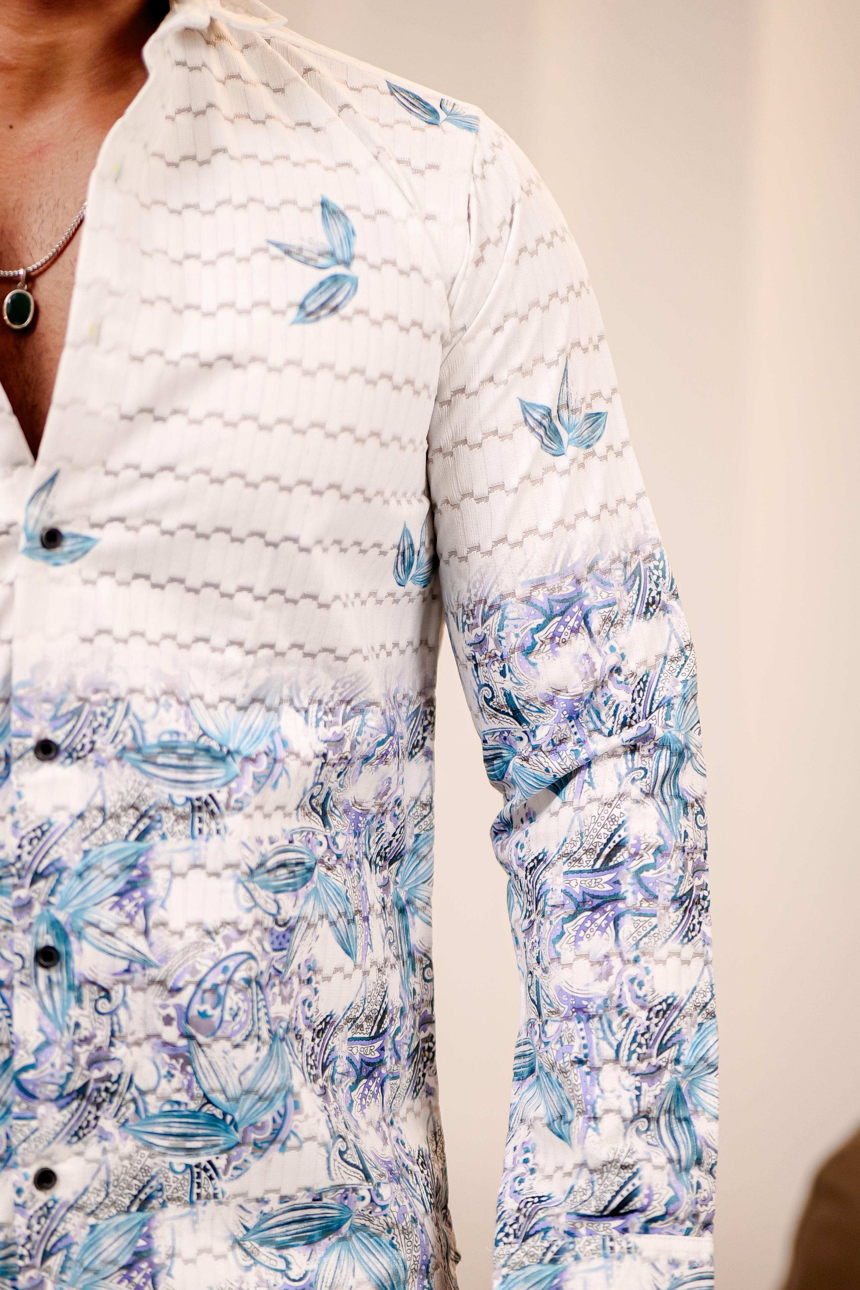 Fashion Casino Leave Printed Cotton Shirt