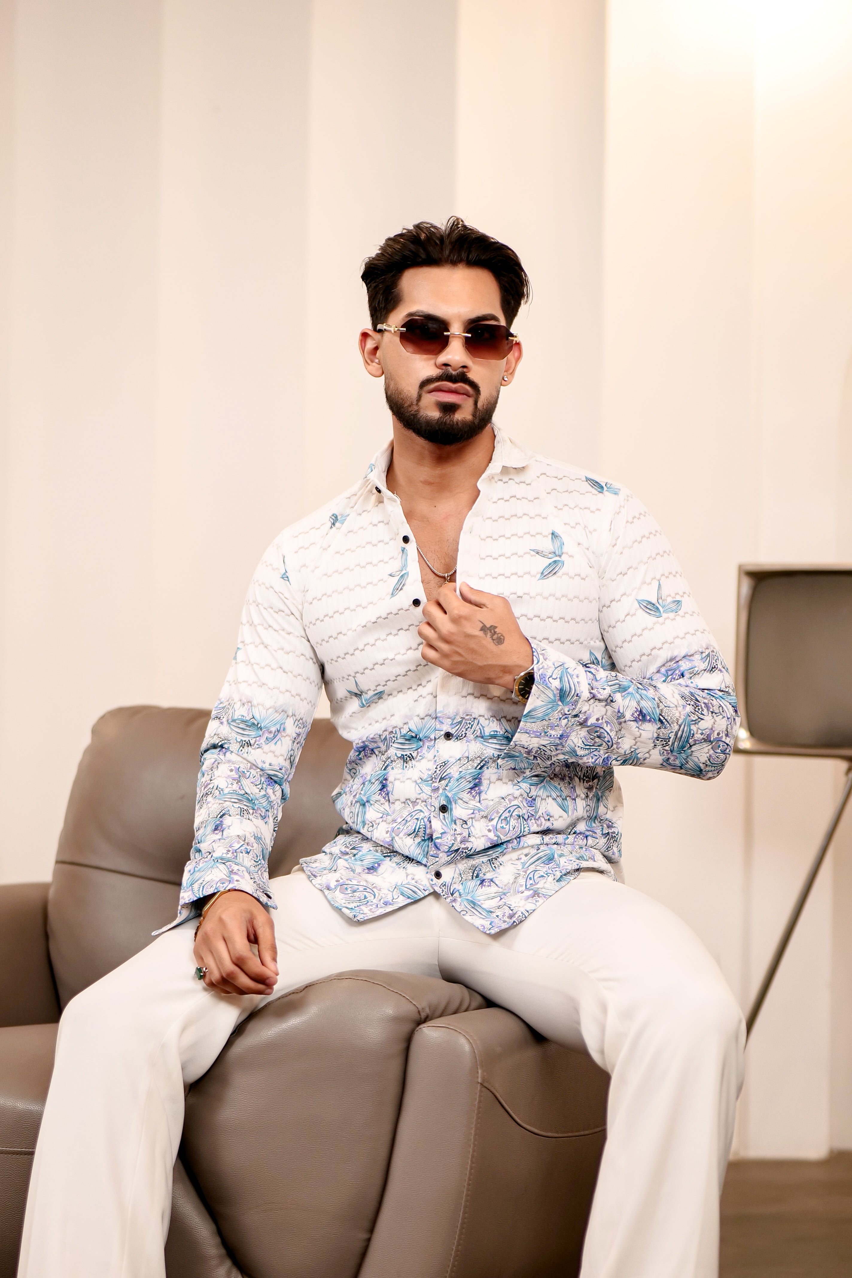 Fashion Casino Leave Printed Cotton Shirt