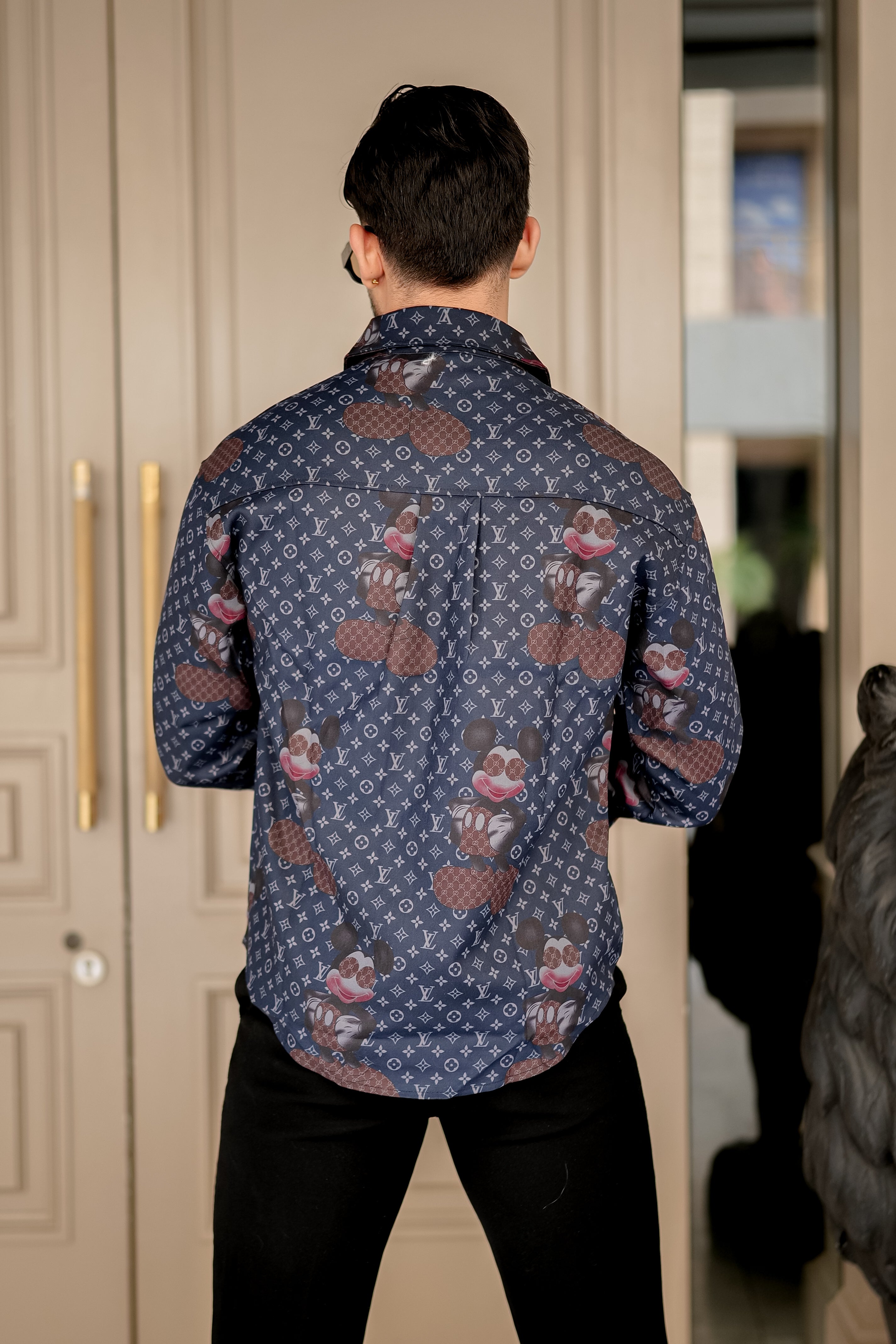 Fashion Casino Embroidery Blue & Brown Premium Cotton Shirt