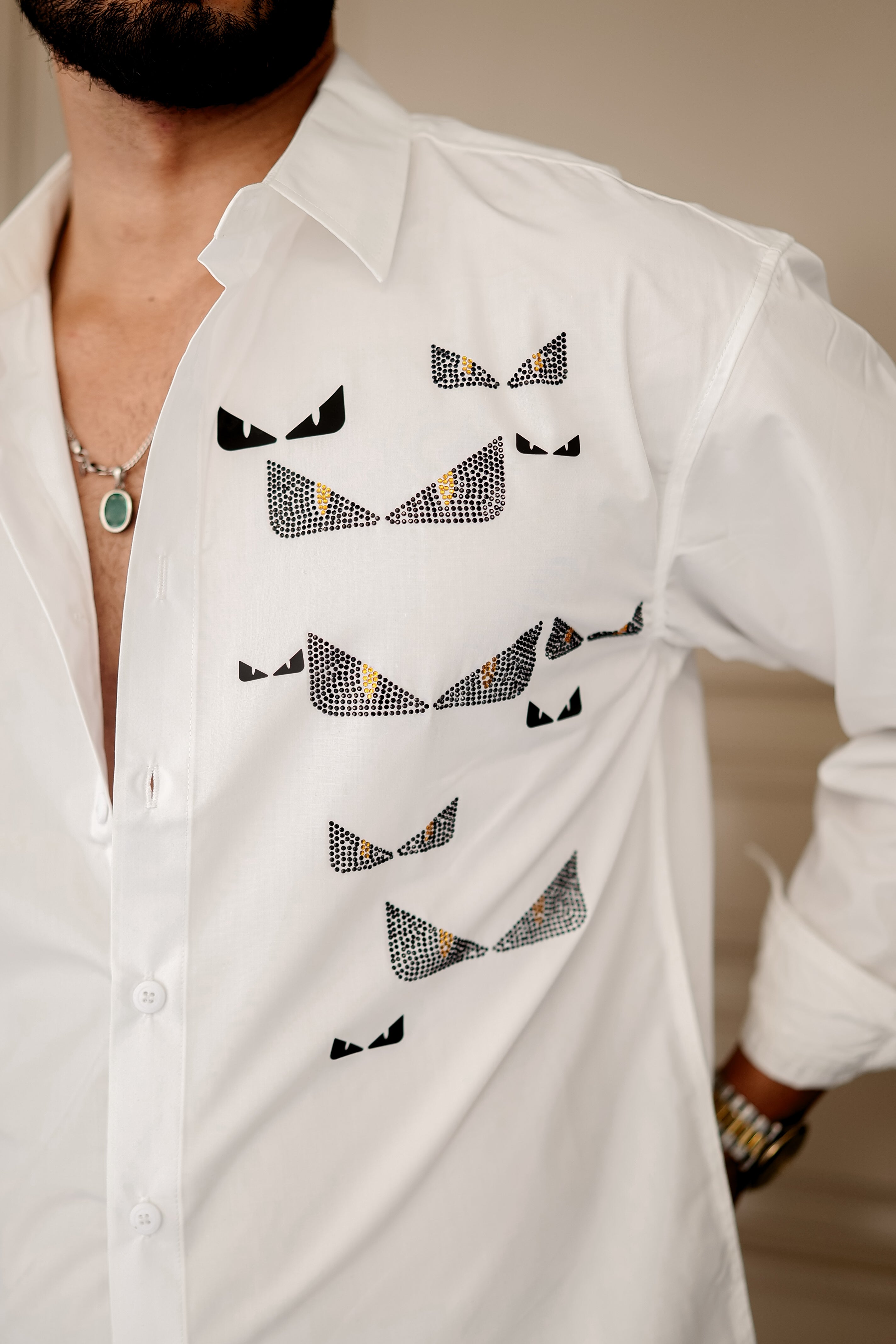 Fashion Casino Embroidery White Premium Cotton Shirt