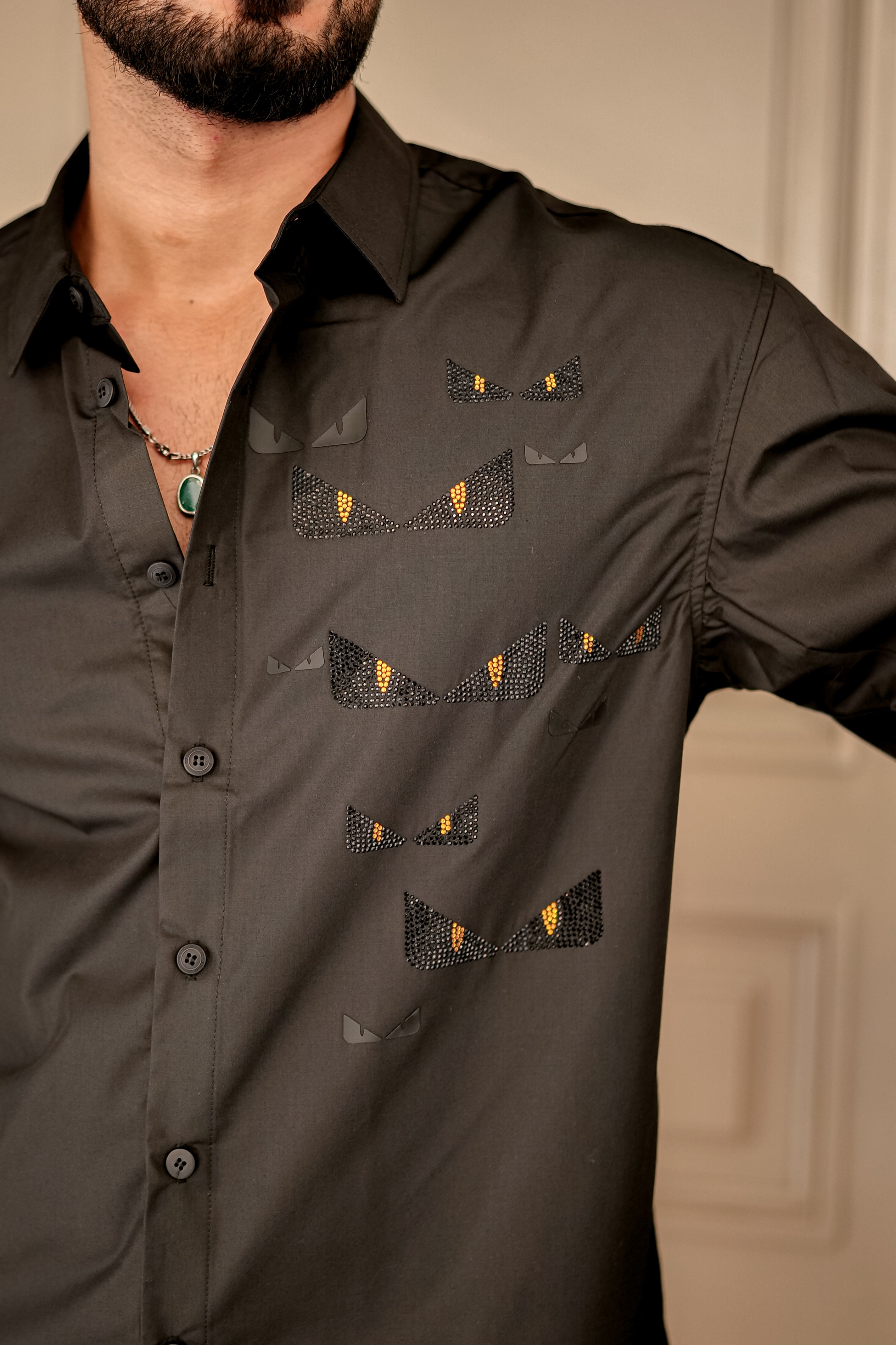Fashion Casino Embroidery Black Premium Cotton Shirt