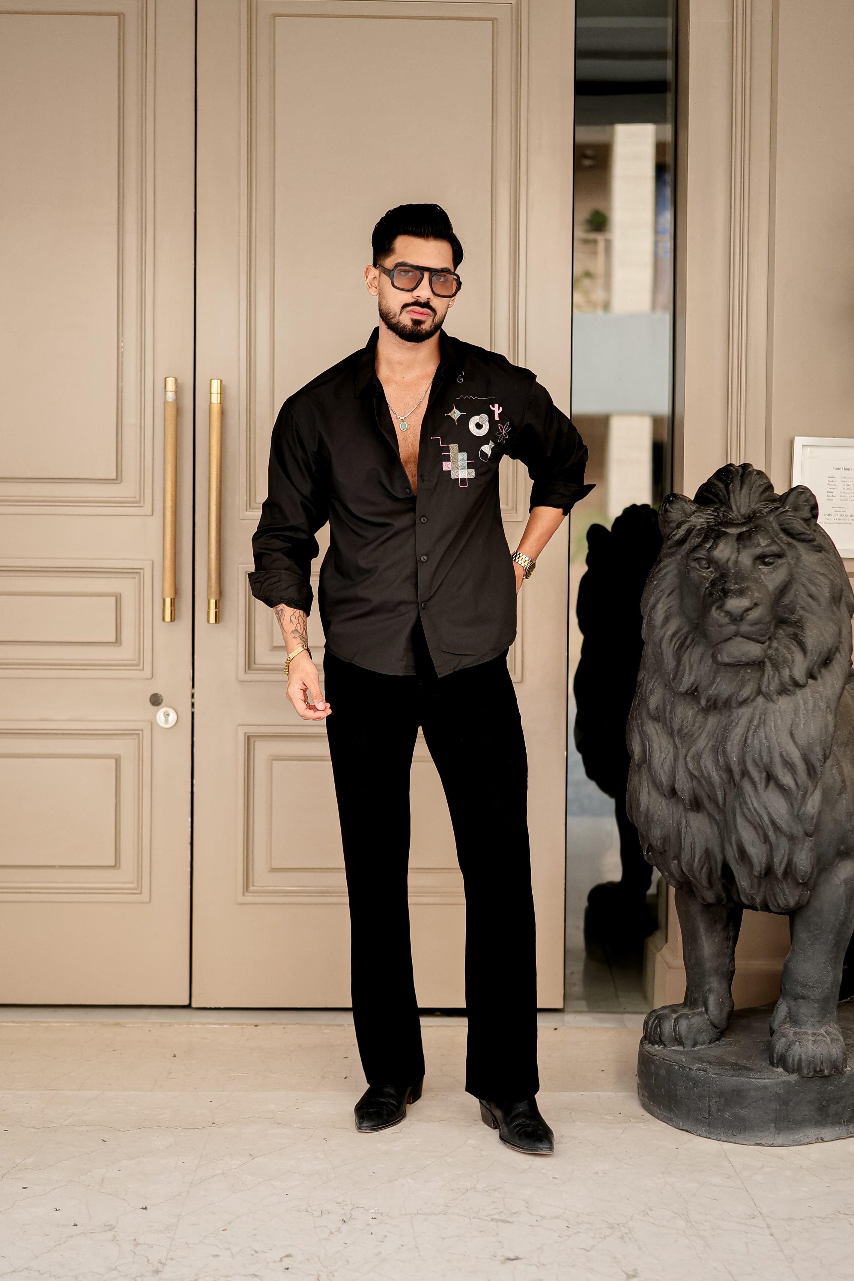 Fashion Casino Embroidery Black Premium Cotton Shirt
