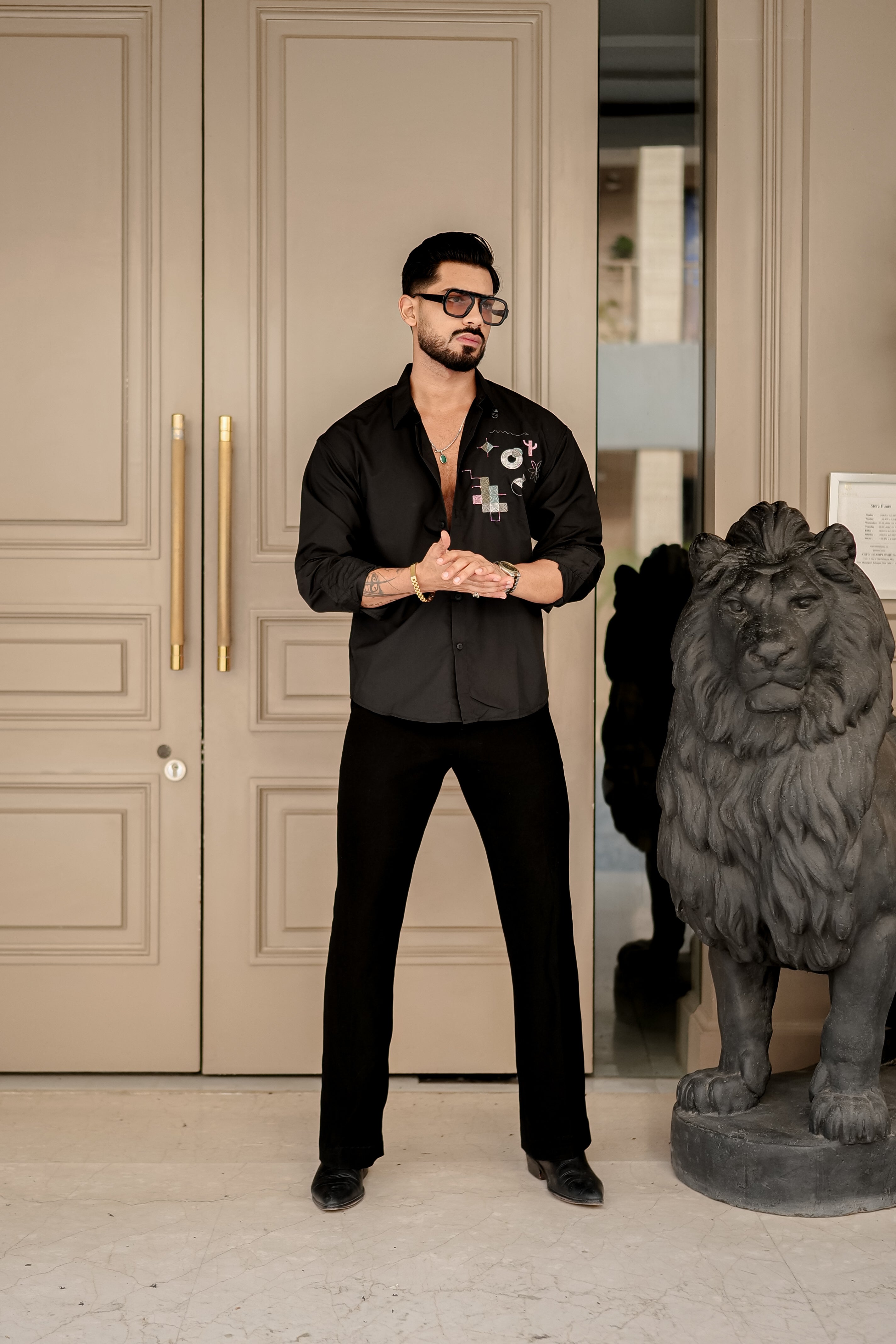 Fashion Casino Embroidery Black Premium Cotton Shirt