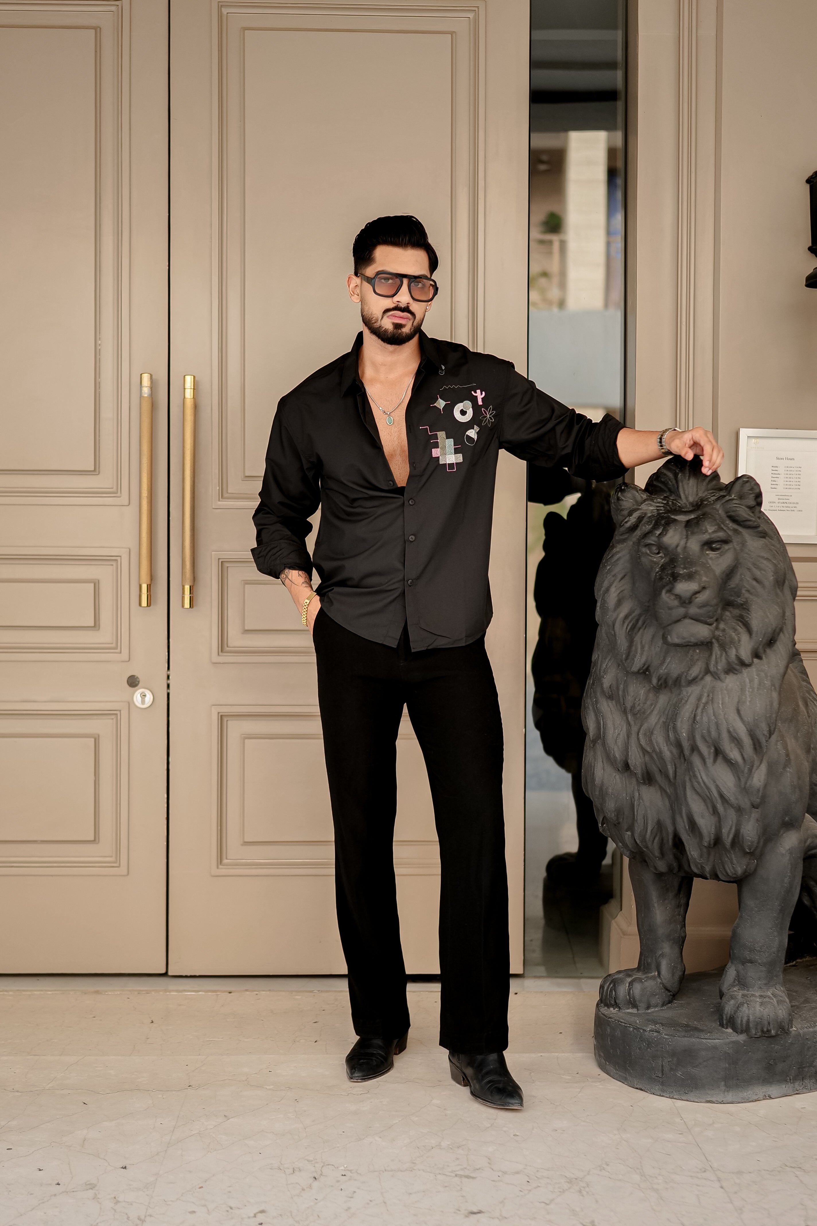 Fashion Casino Embroidery Black Premium Cotton Shirt