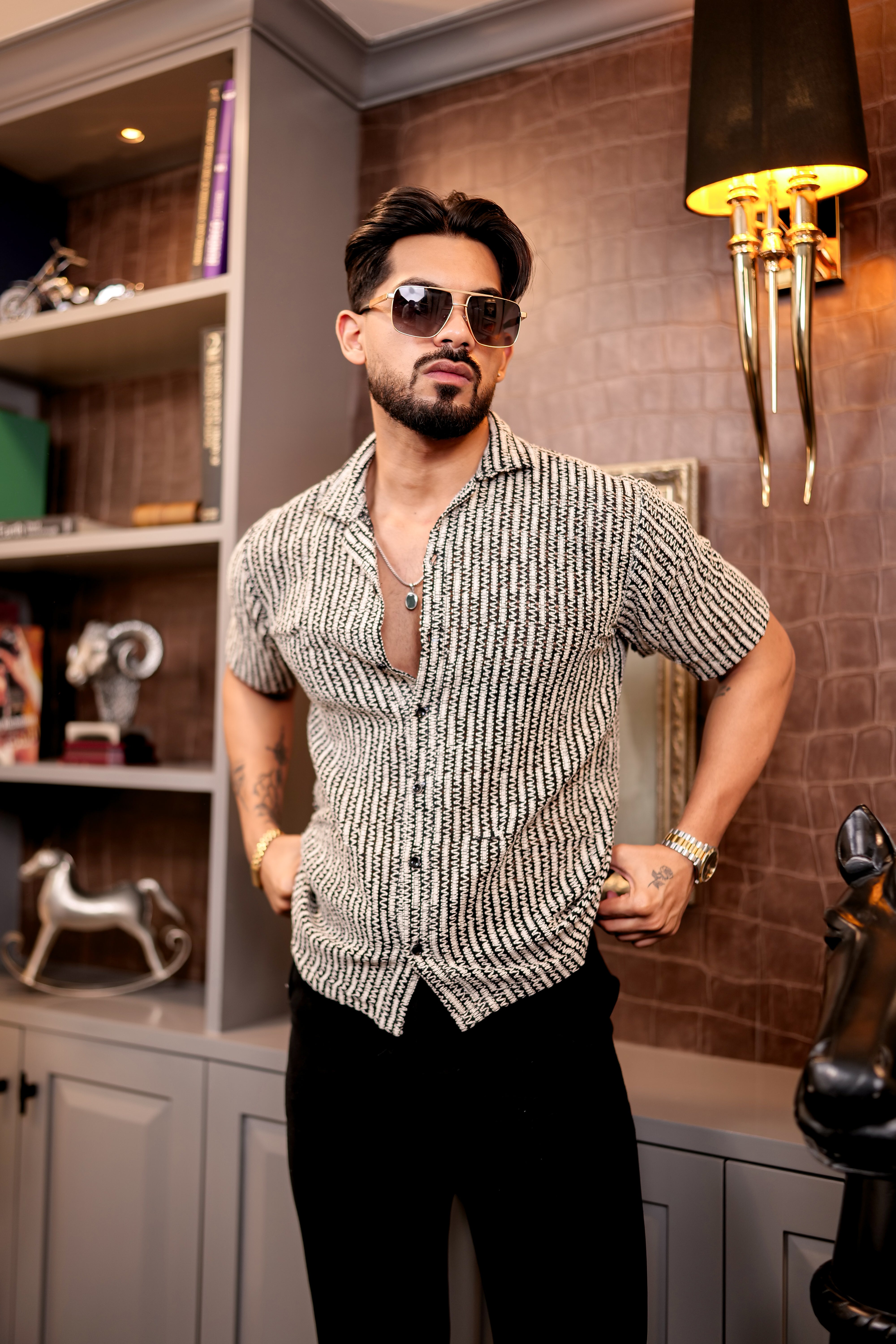 Fashion Casino Black Wave Premium Cotton Shirt