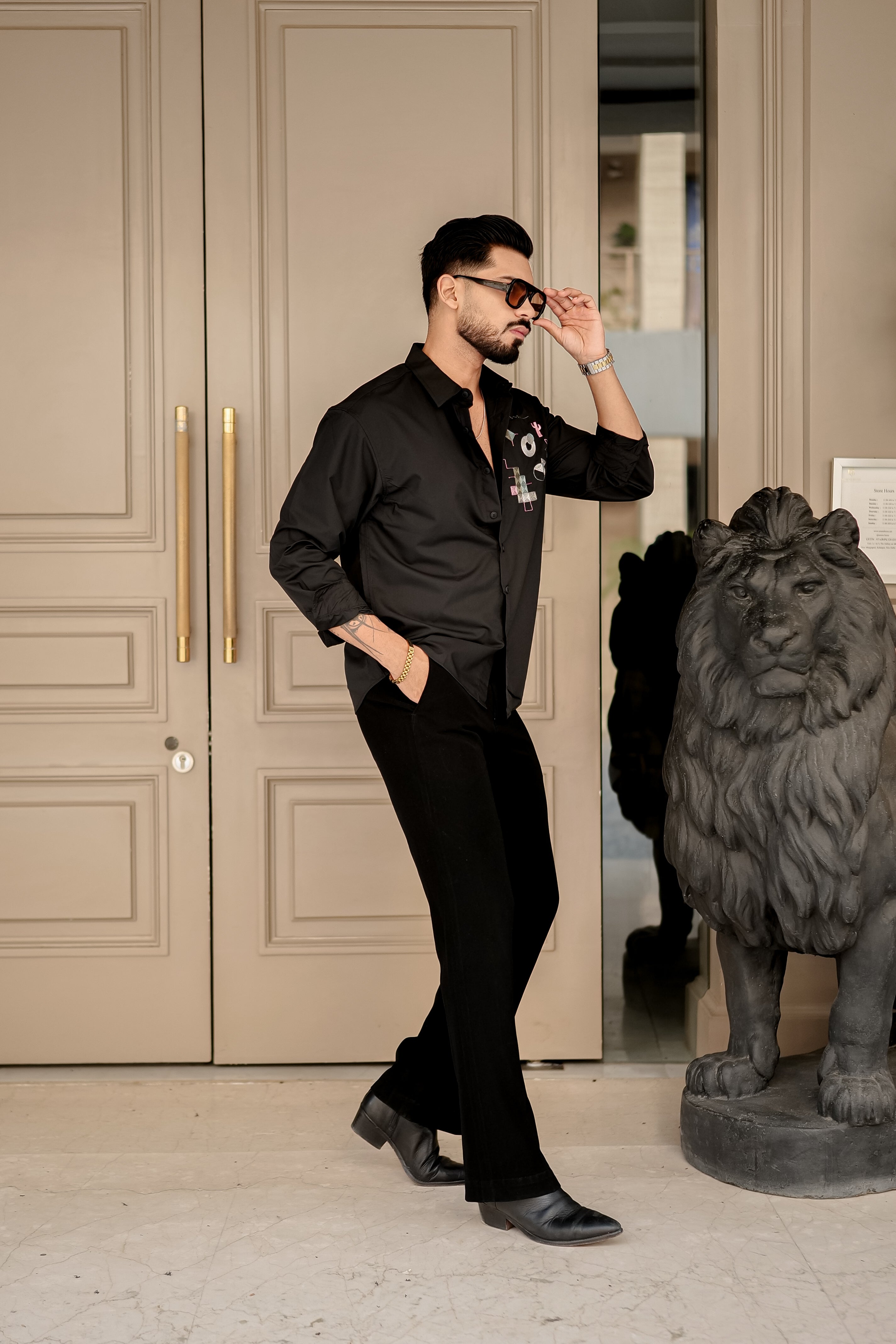 Fashion Casino Embroidery Black Premium Cotton Shirt