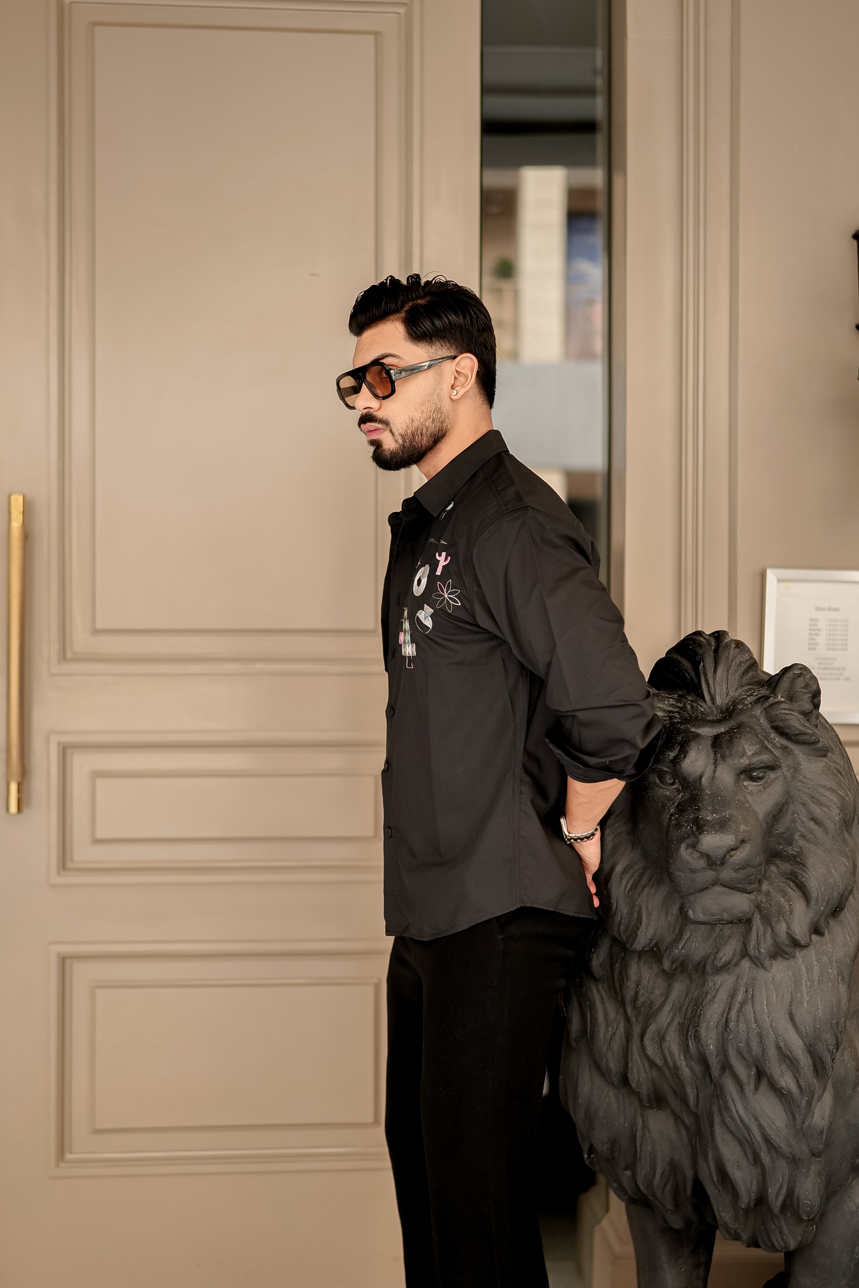 Fashion Casino Embroidery Black Premium Cotton Shirt