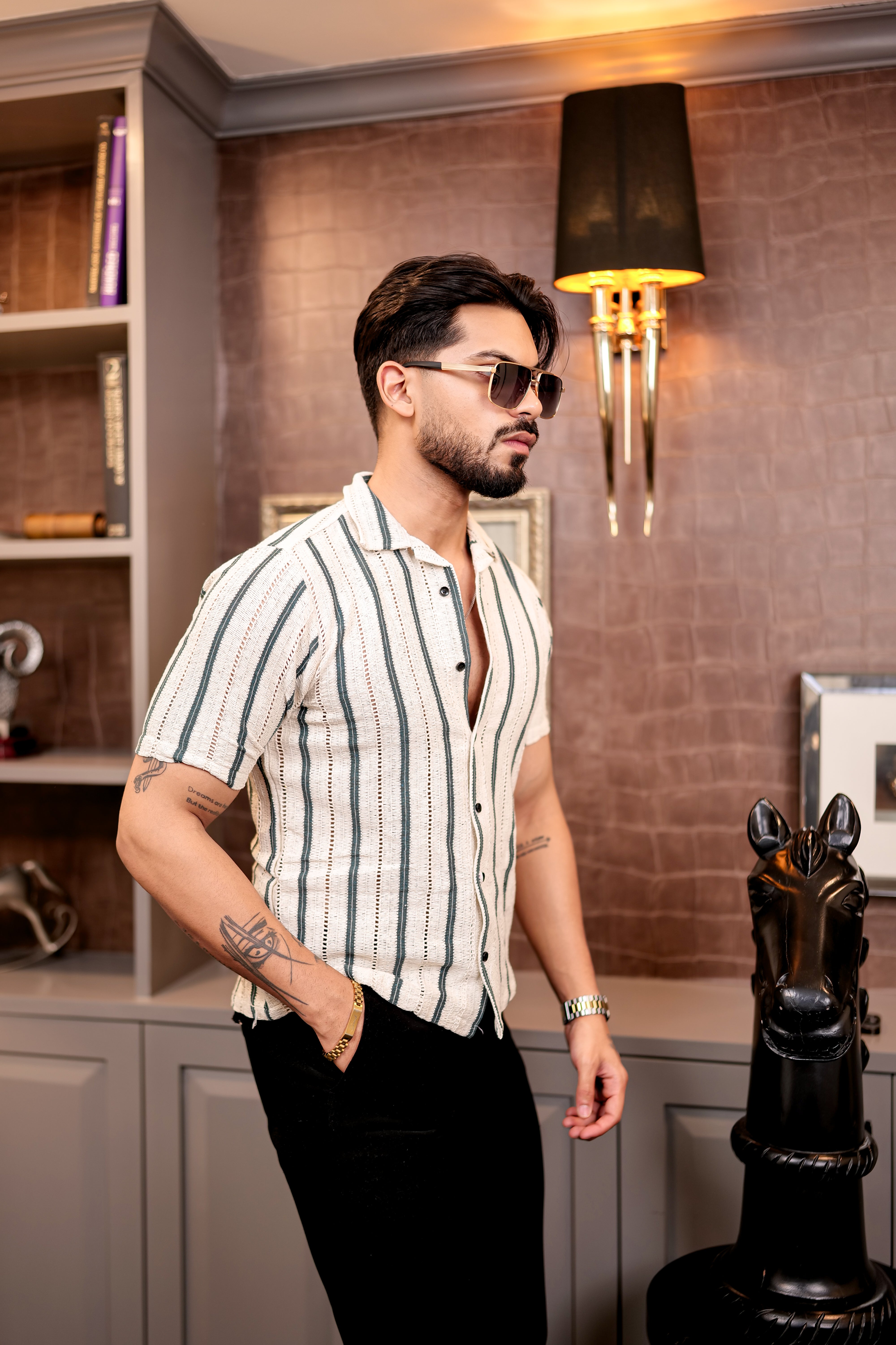 Fashion Casino Green Lined Cotton Shirt