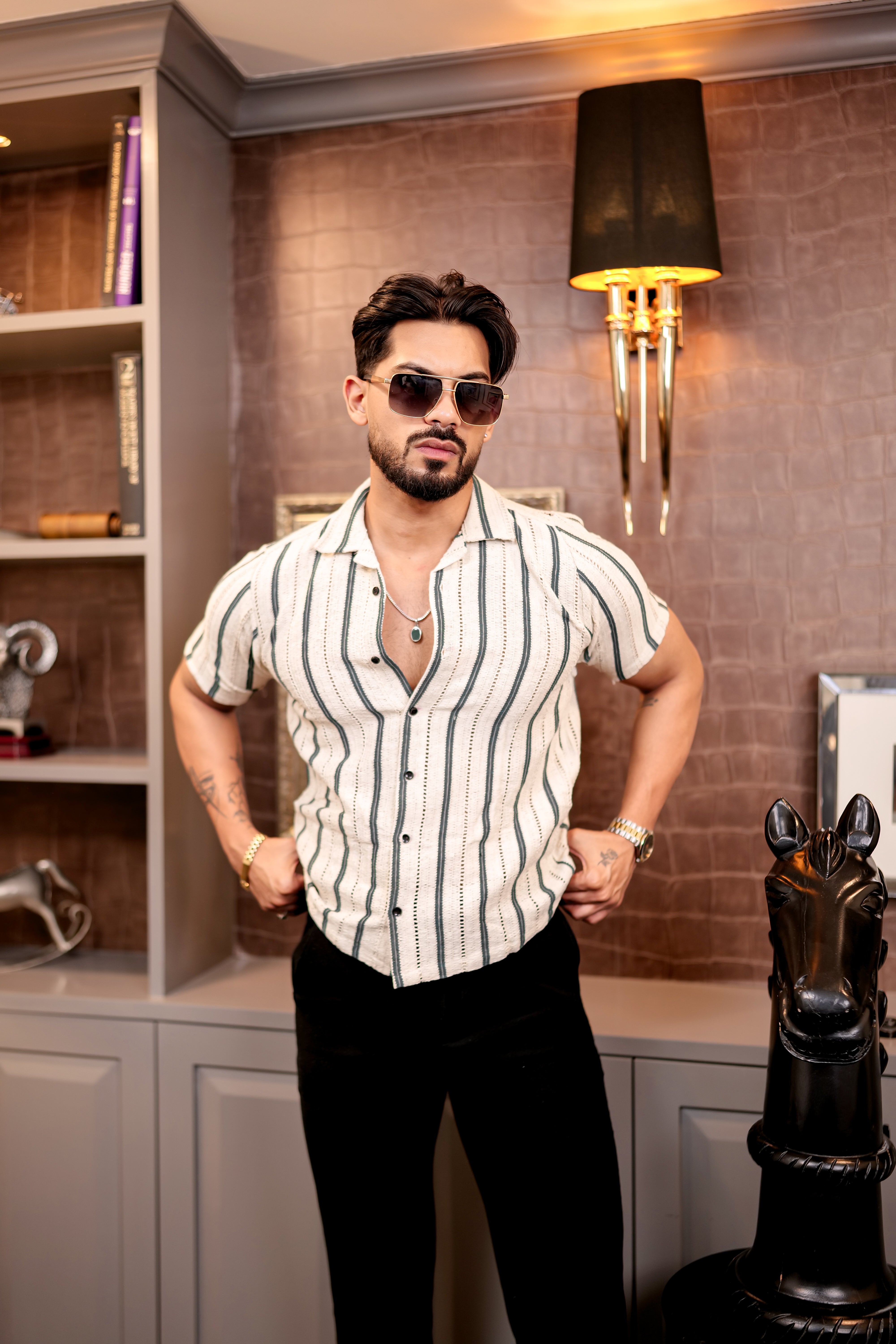 Fashion Casino Green Lined Cotton Shirt