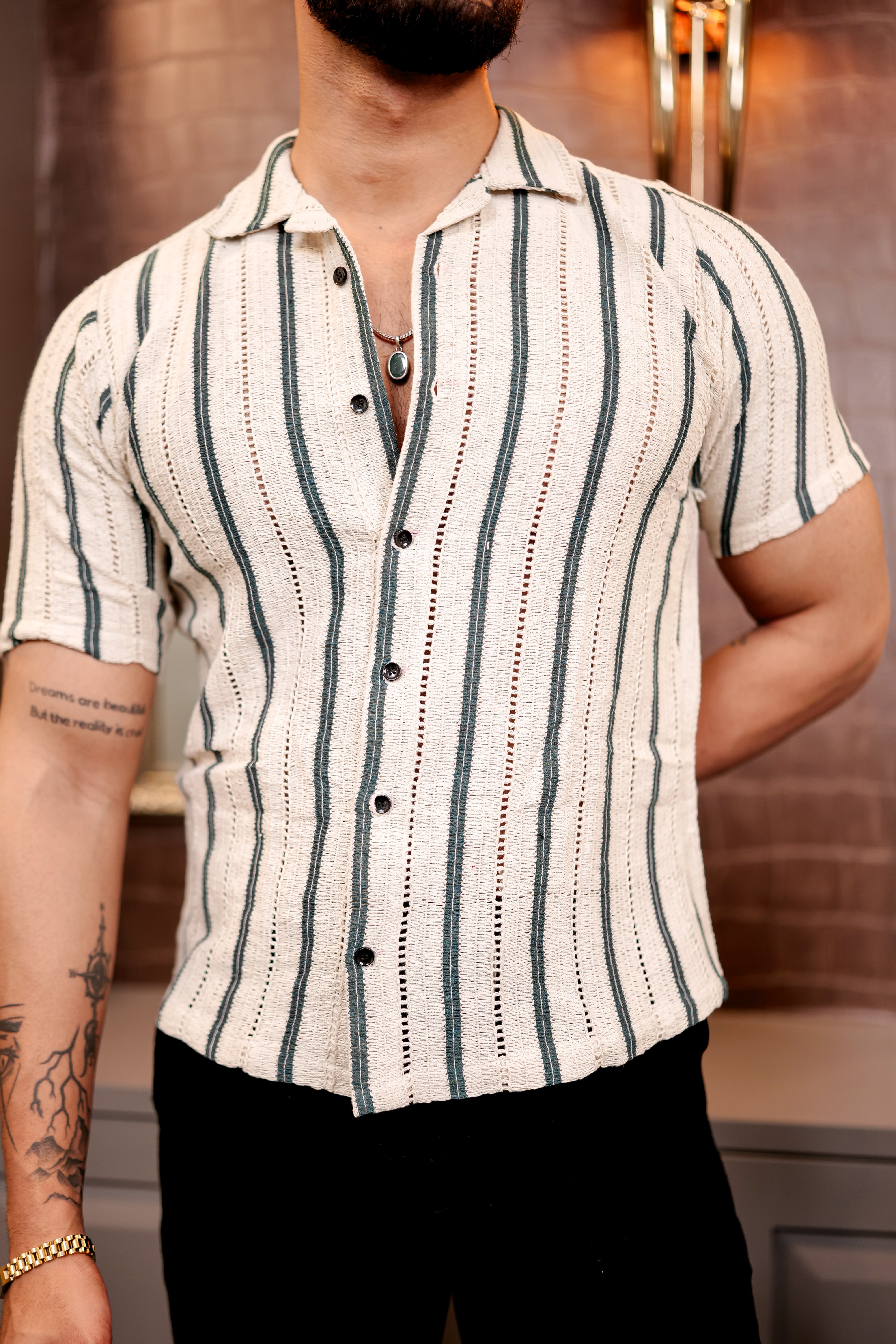 Fashion Casino Green Lined Cotton Shirt