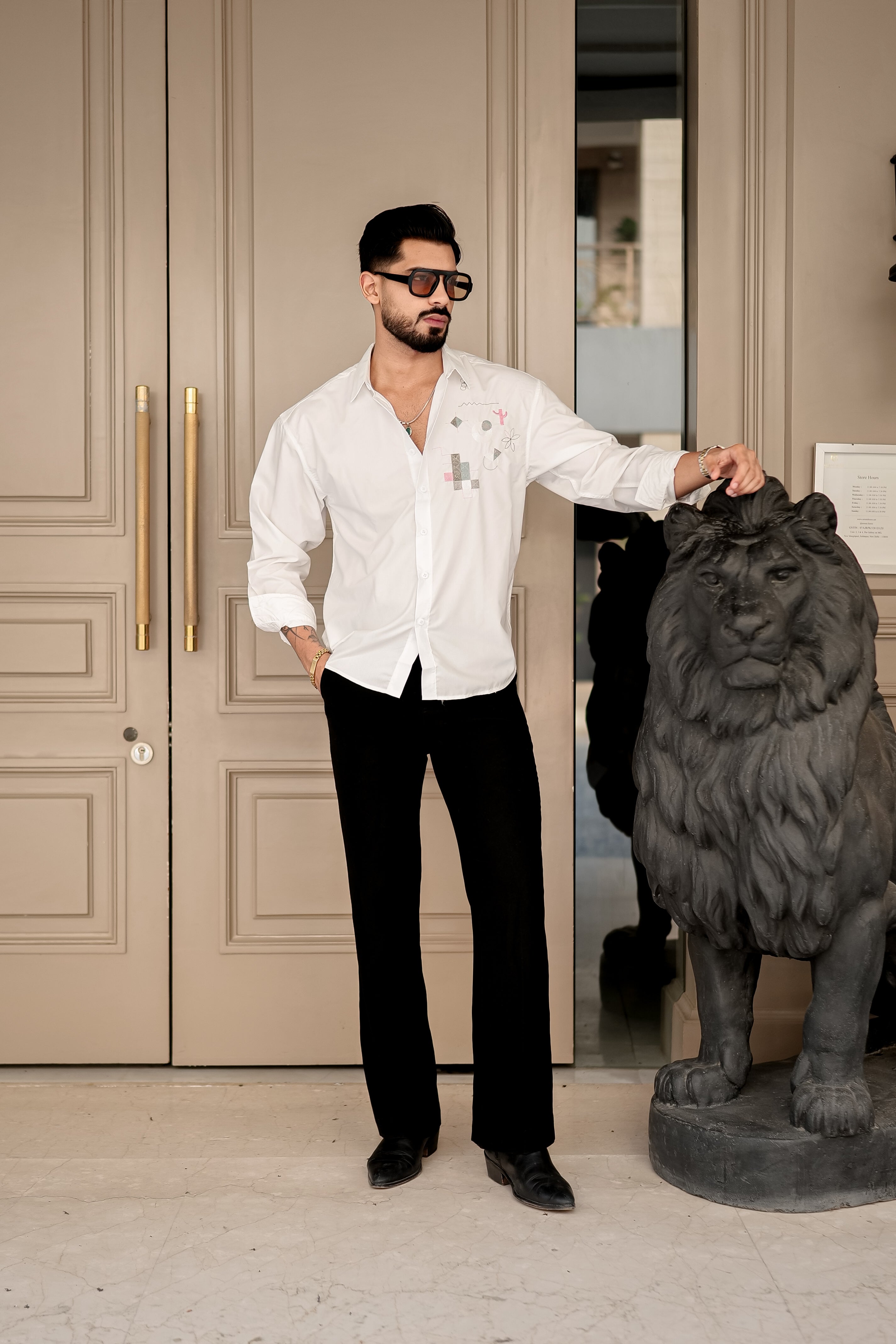 Fashion Casino Embroidery White Premium Cotton Shirt
