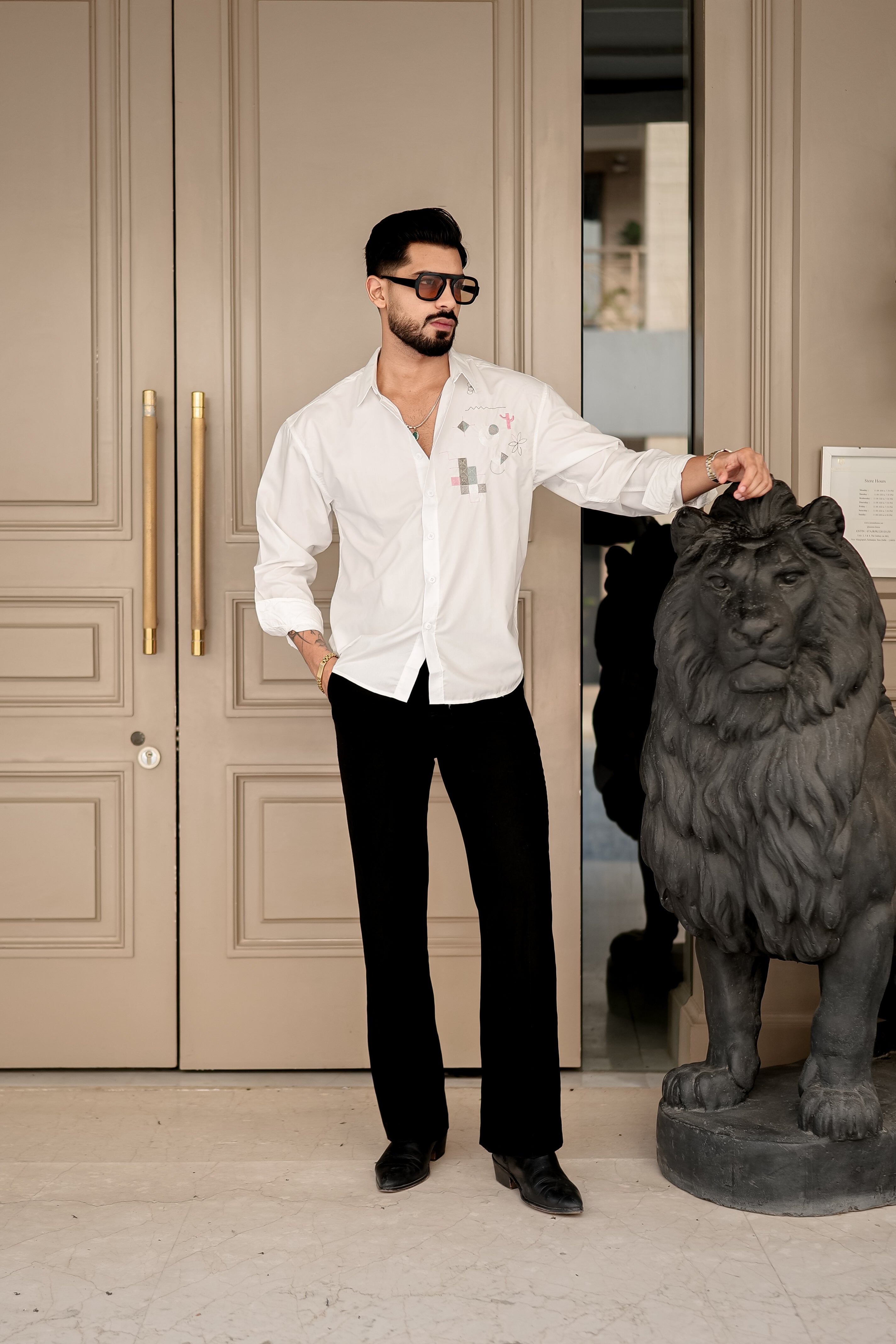 Fashion Casino Embroidery White Premium Cotton Shirt