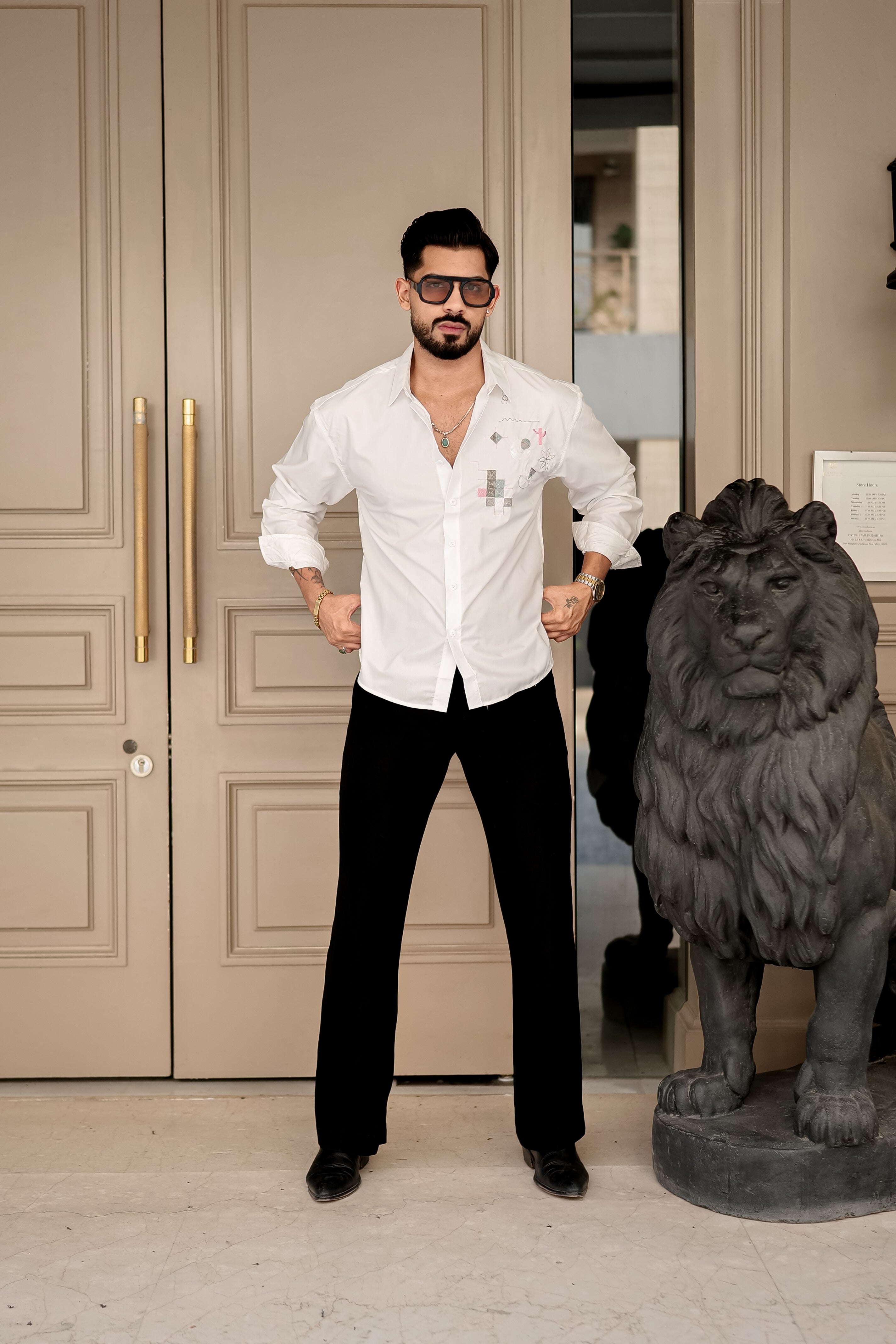 Fashion Casino Embroidery White Premium Cotton Shirt