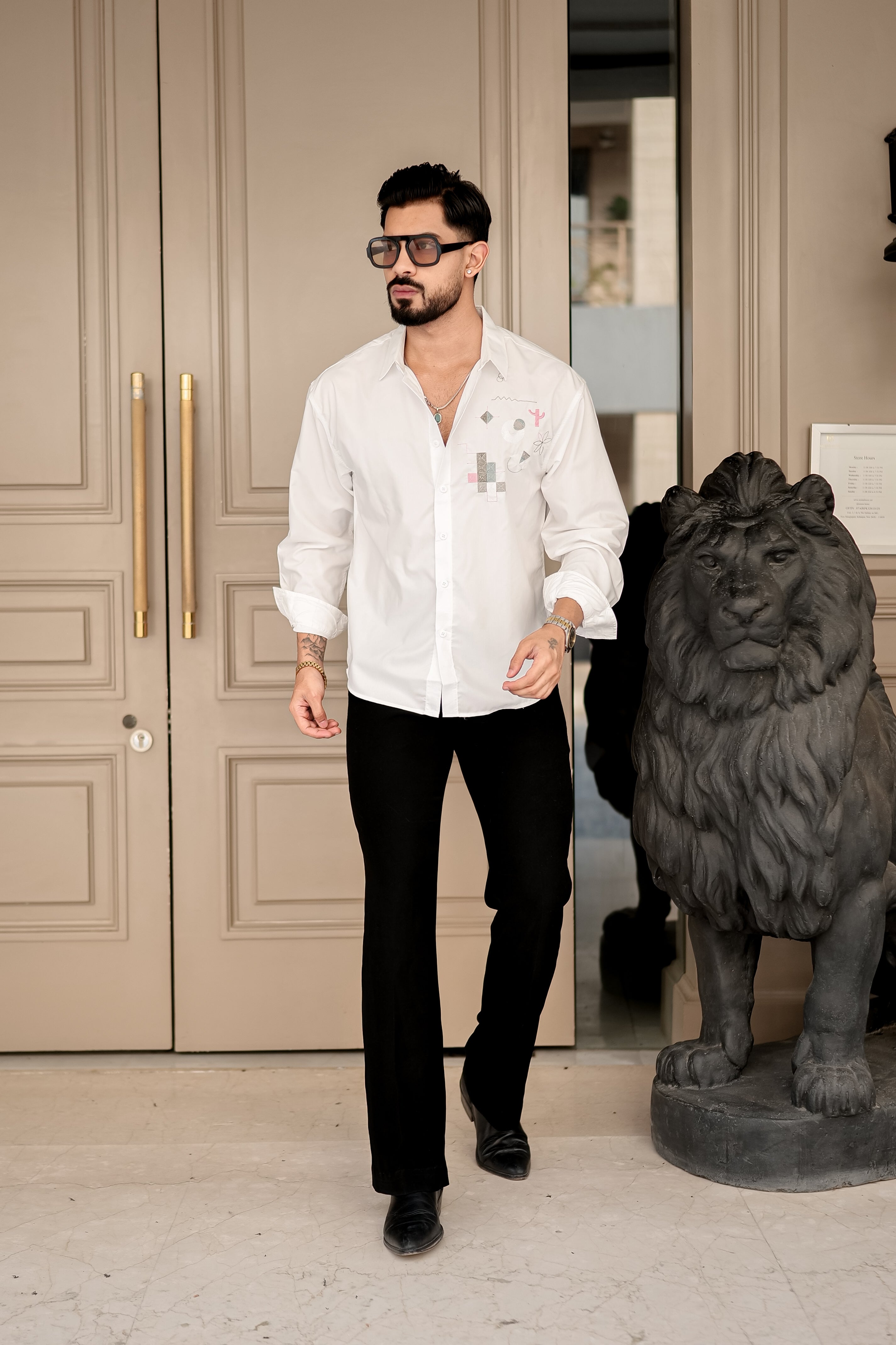 Fashion Casino Embroidery White Premium Cotton Shirt