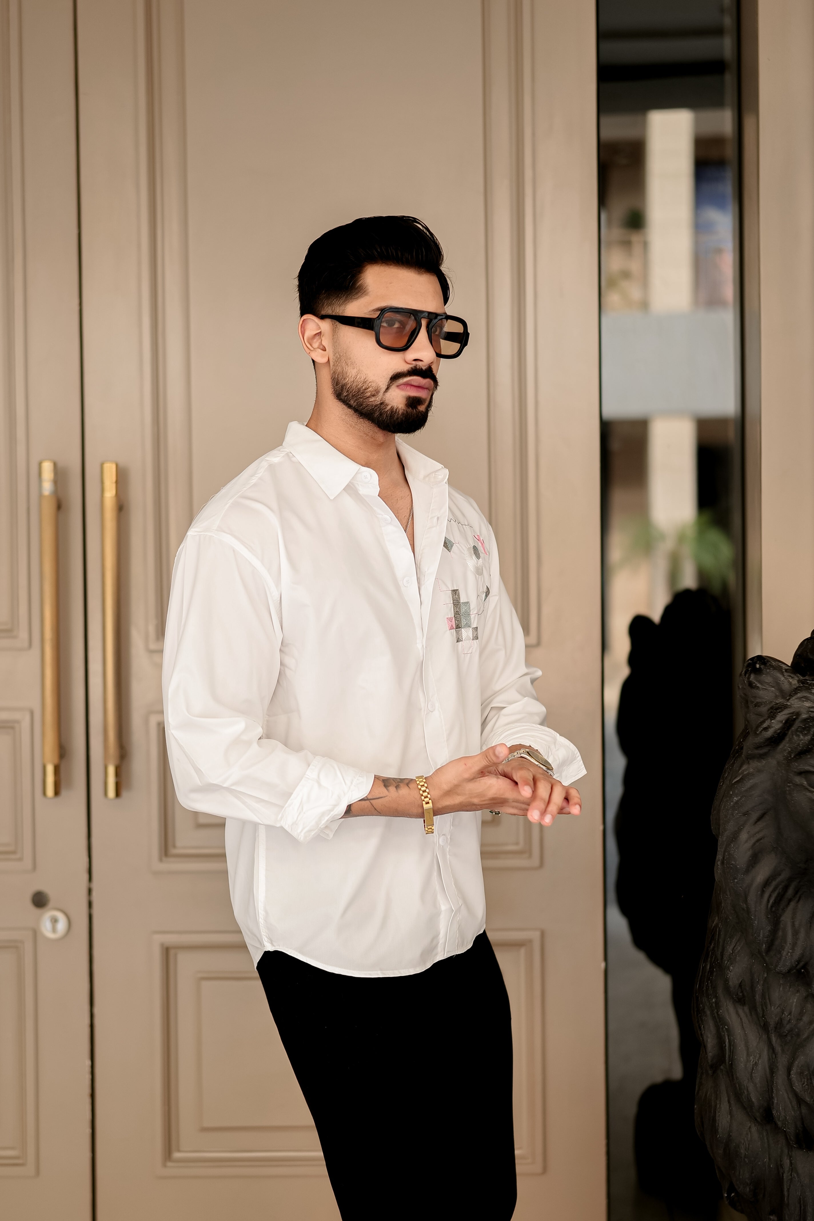 Fashion Casino Embroidery White Premium Cotton Shirt