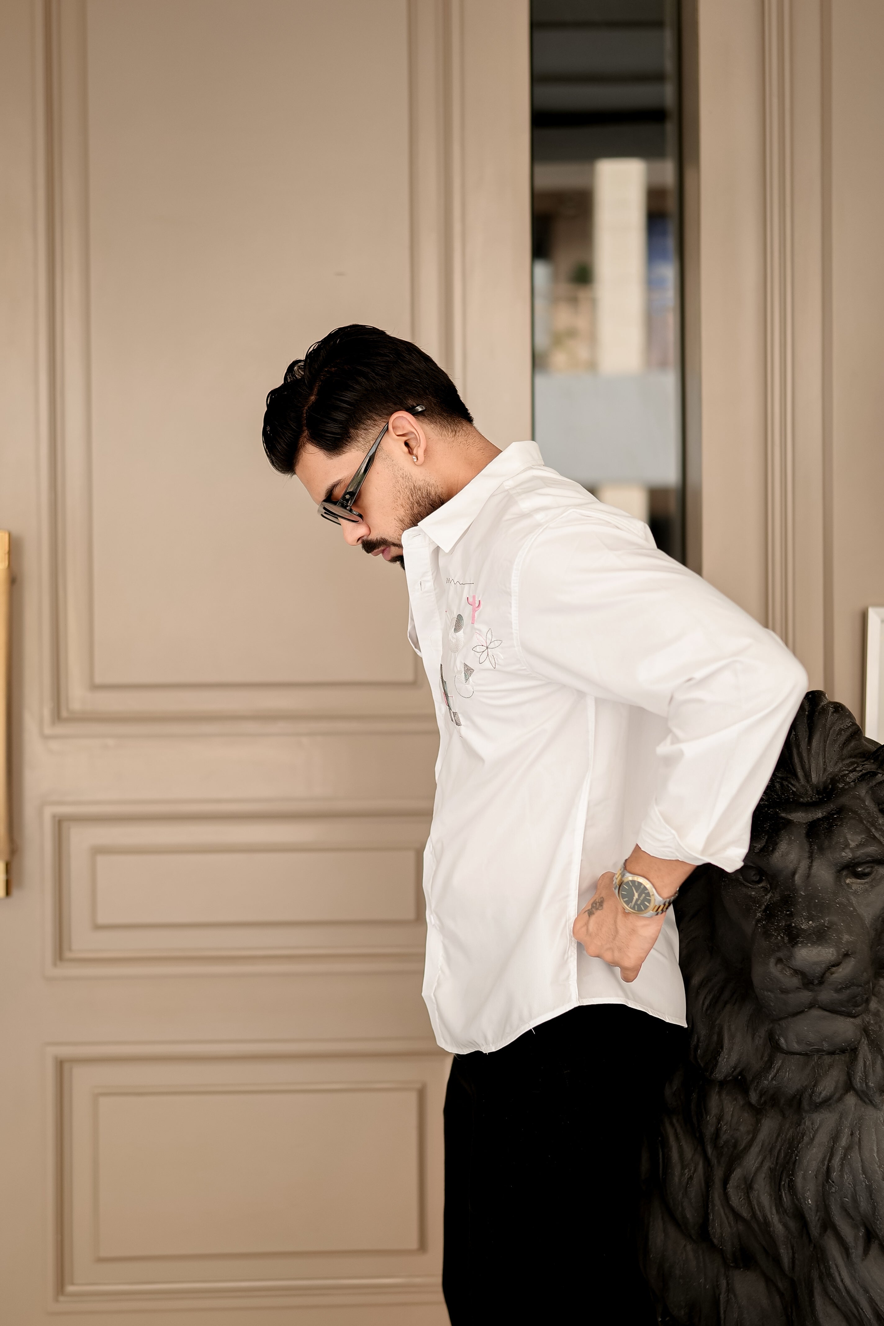 Fashion Casino Embroidery White Premium Cotton Shirt