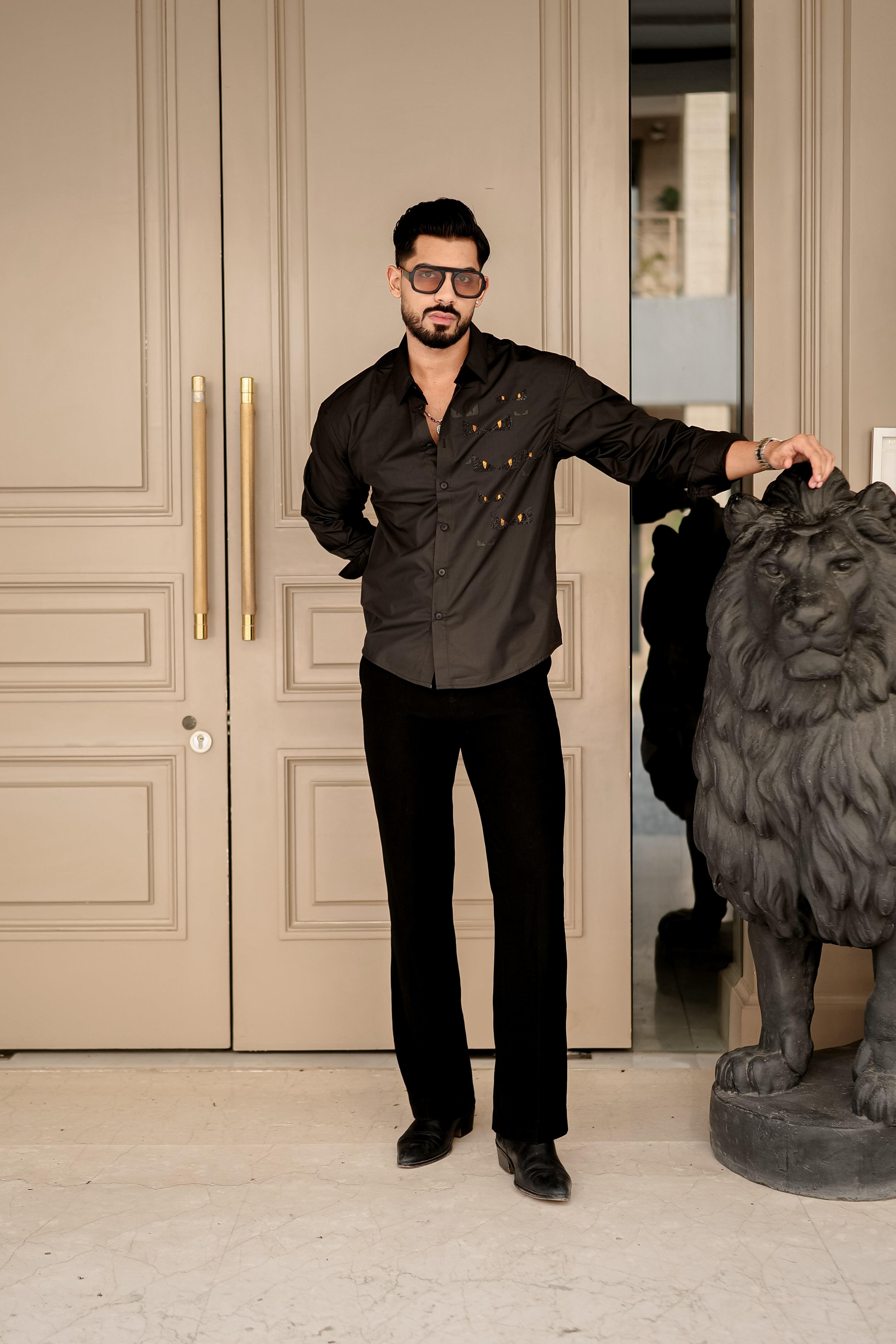 Fashion Casino Embroidery Black Premium Cotton Shirt