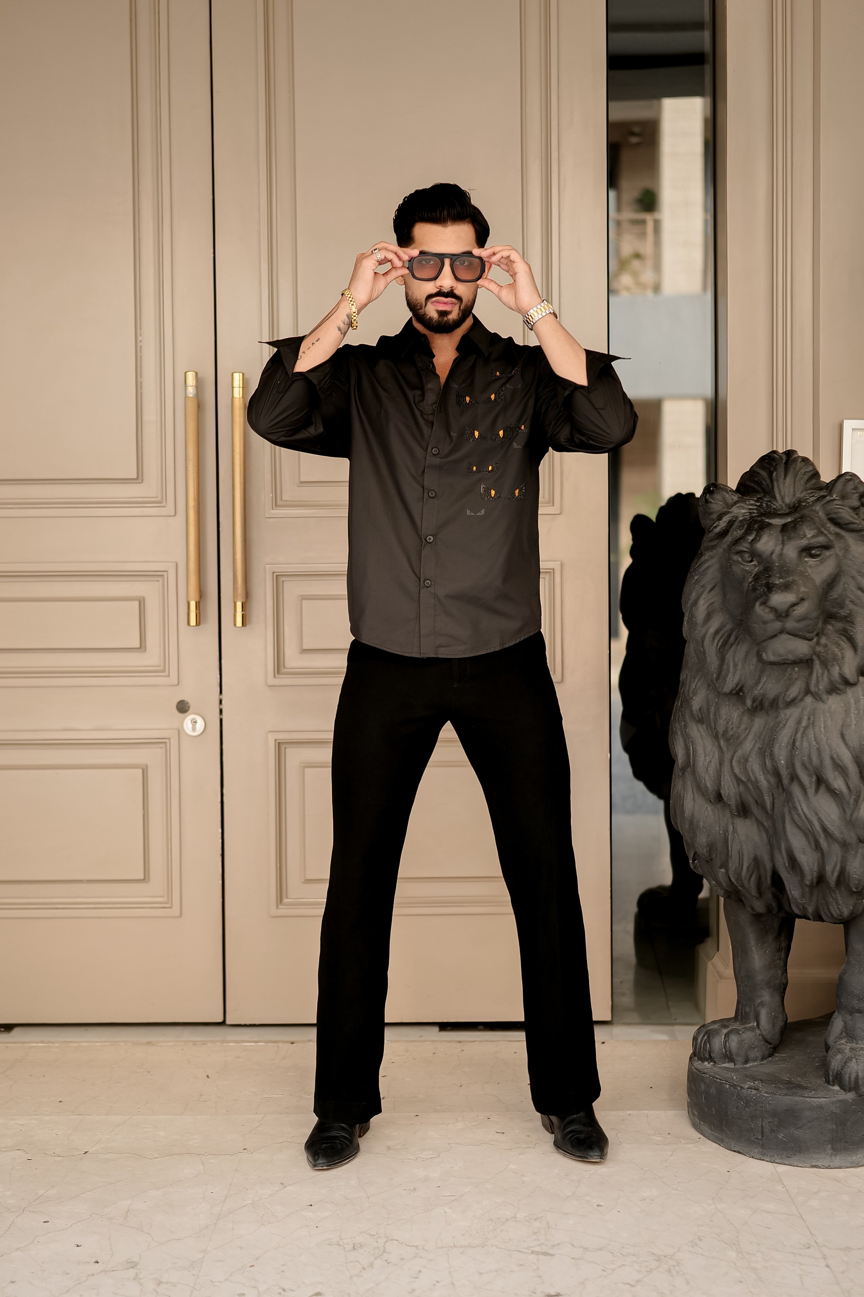 Fashion Casino Embroidery Black Premium Cotton Shirt