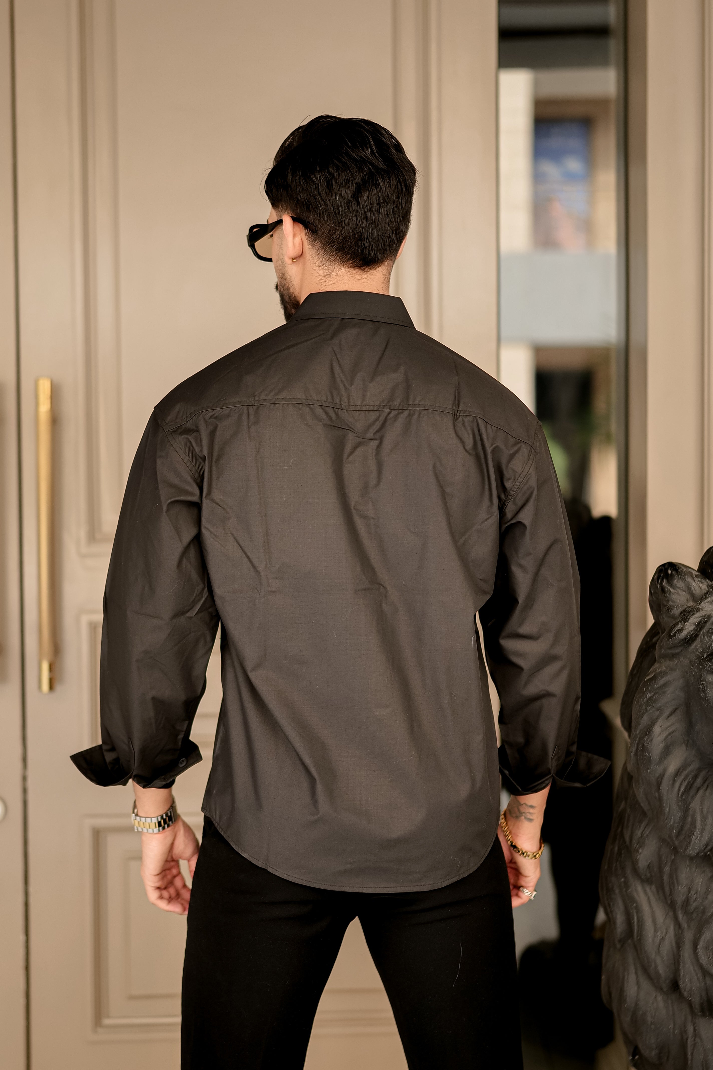 Fashion Casino Embroidery Black Premium Cotton Shirt