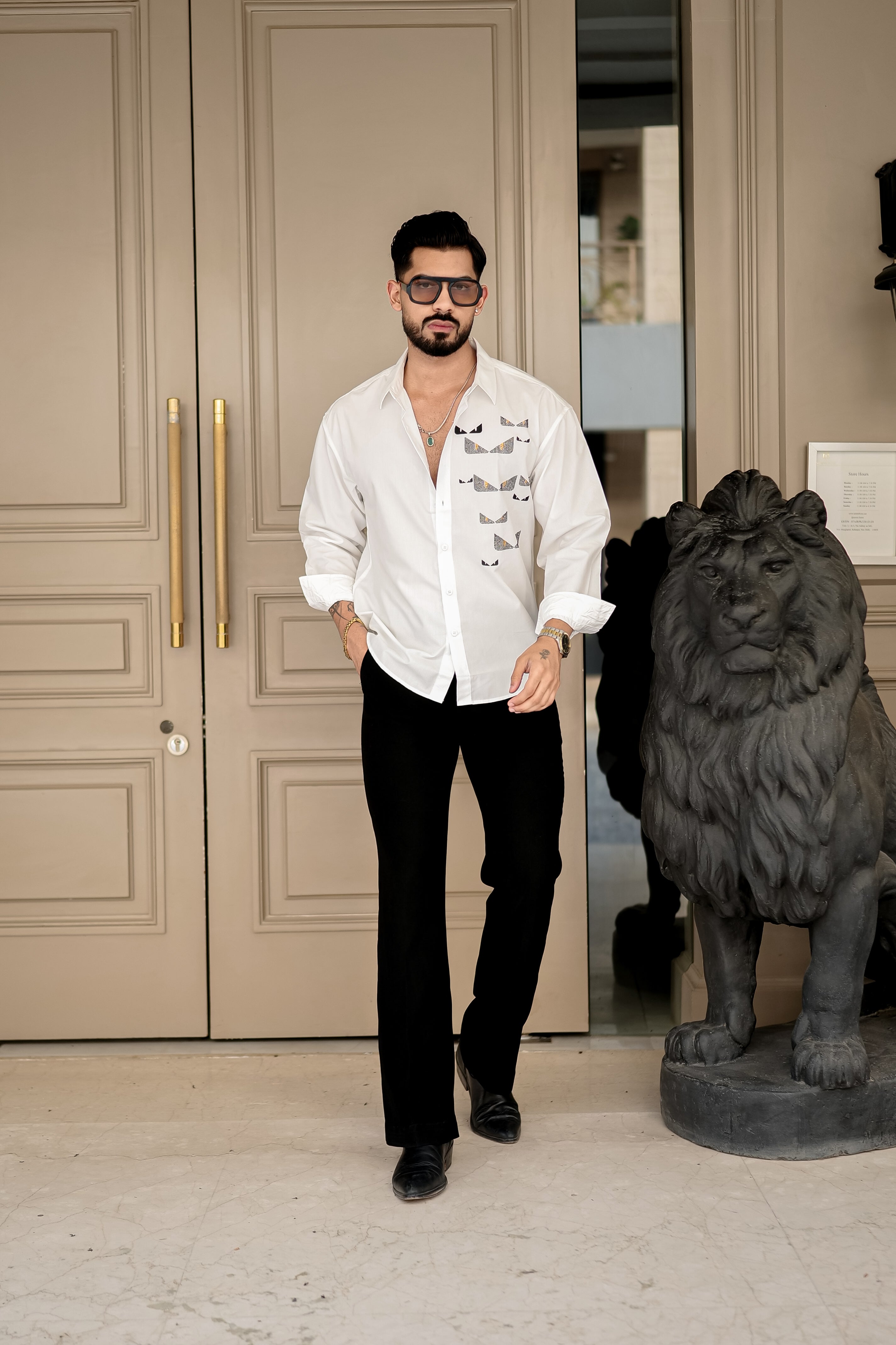 Fashion Casino Embroidery White Premium Cotton Shirt