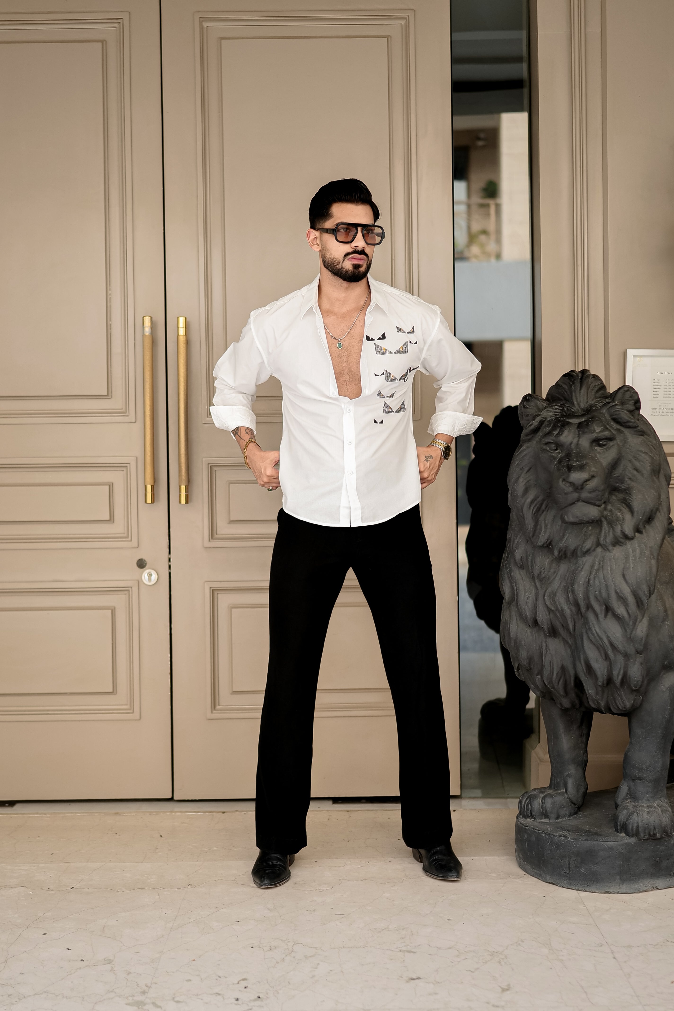 Fashion Casino Embroidery White Premium Cotton Shirt