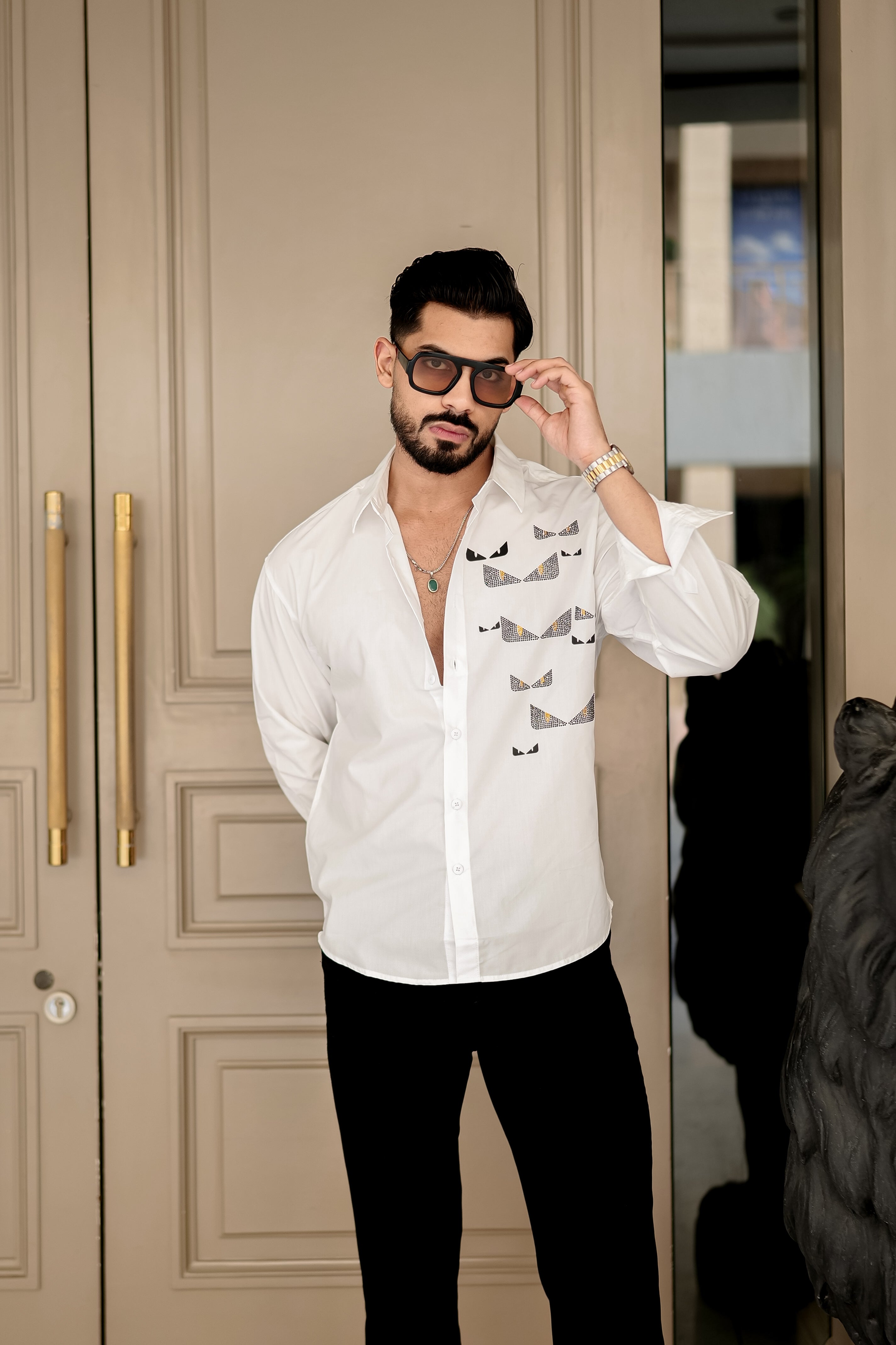 Fashion Casino Embroidery White Premium Cotton Shirt