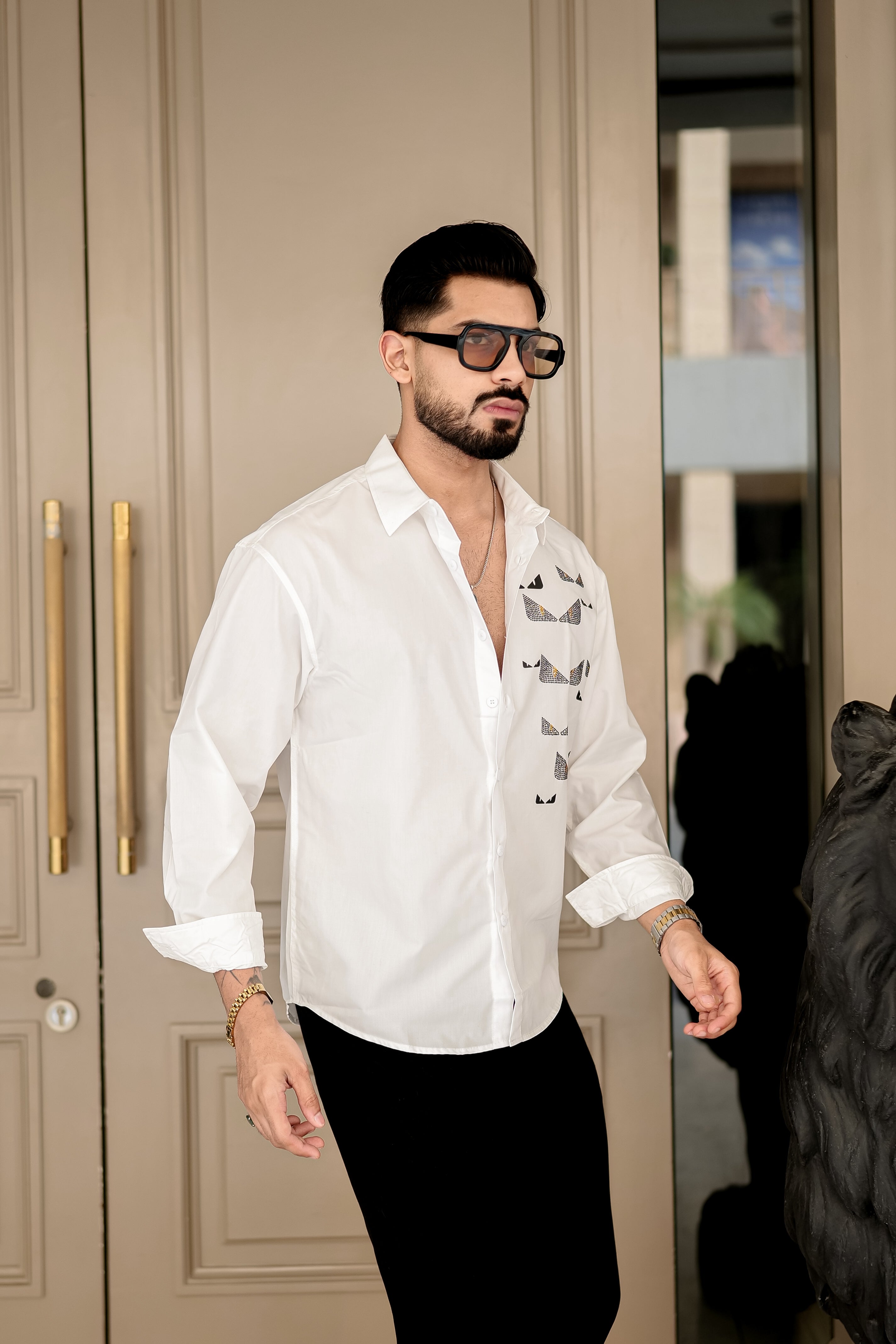 Fashion Casino Embroidery White Premium Cotton Shirt