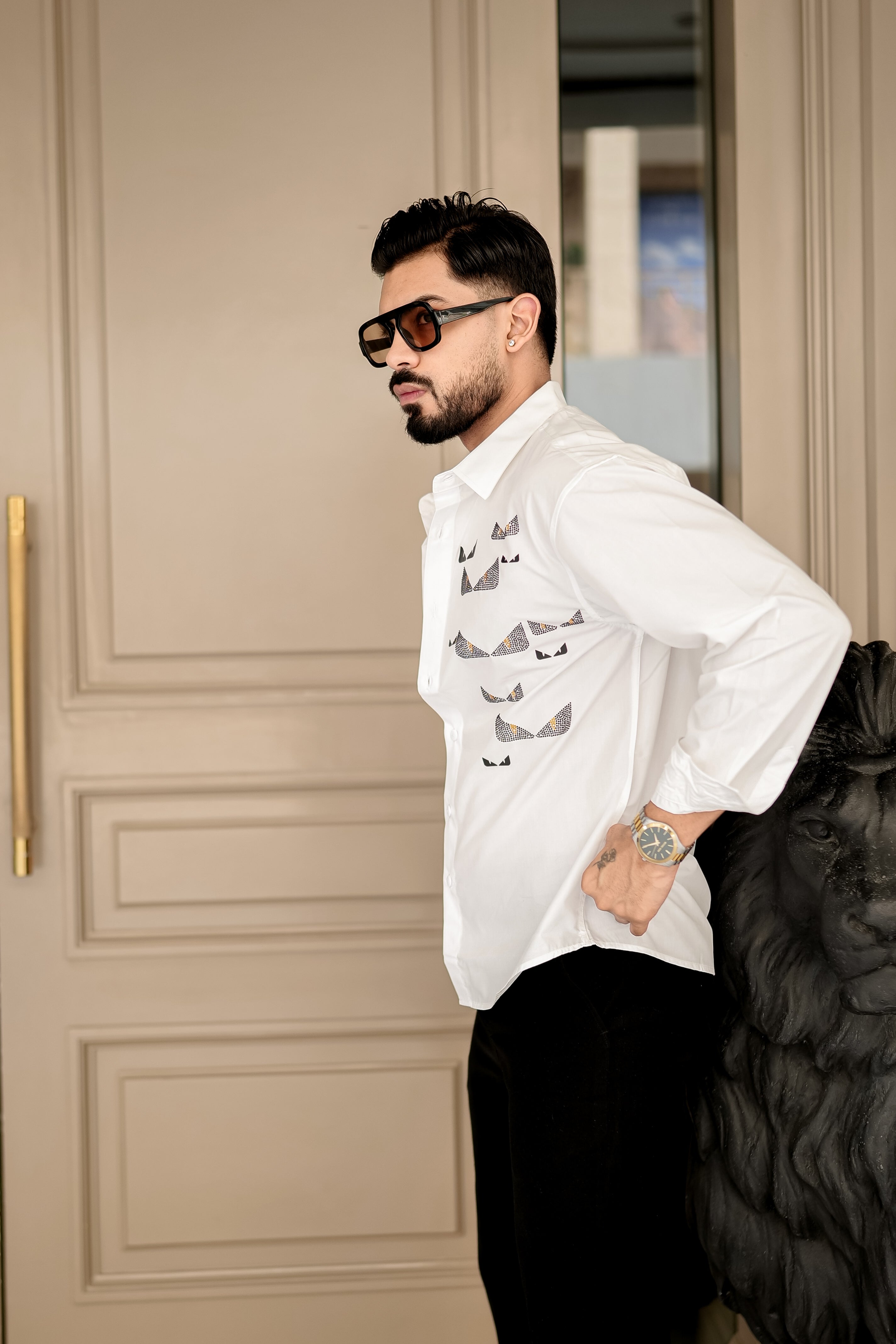 Fashion Casino Embroidery White Premium Cotton Shirt
